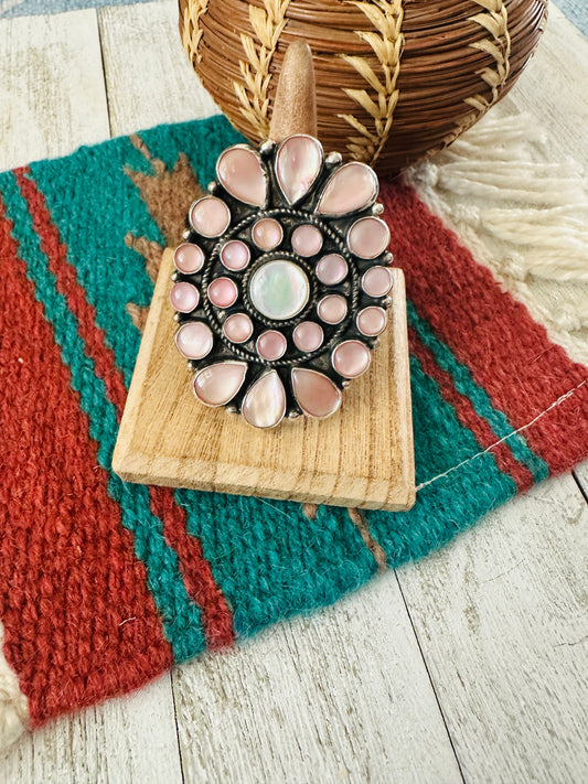 Handcrafted Sterling Silver & Mother of Pearl Cluster Ring Size 10