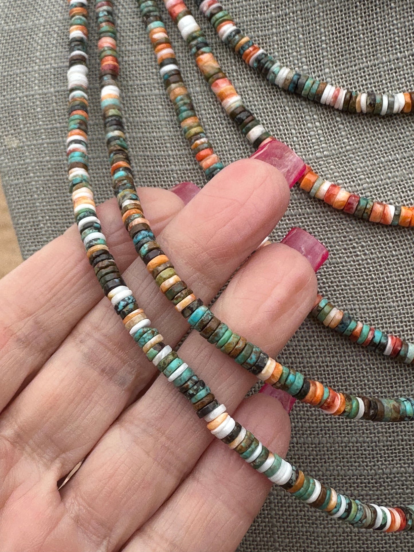 Handcrafted Kingman Turquoise & Spiny Sterling Silver 5mm Beaded Necklace