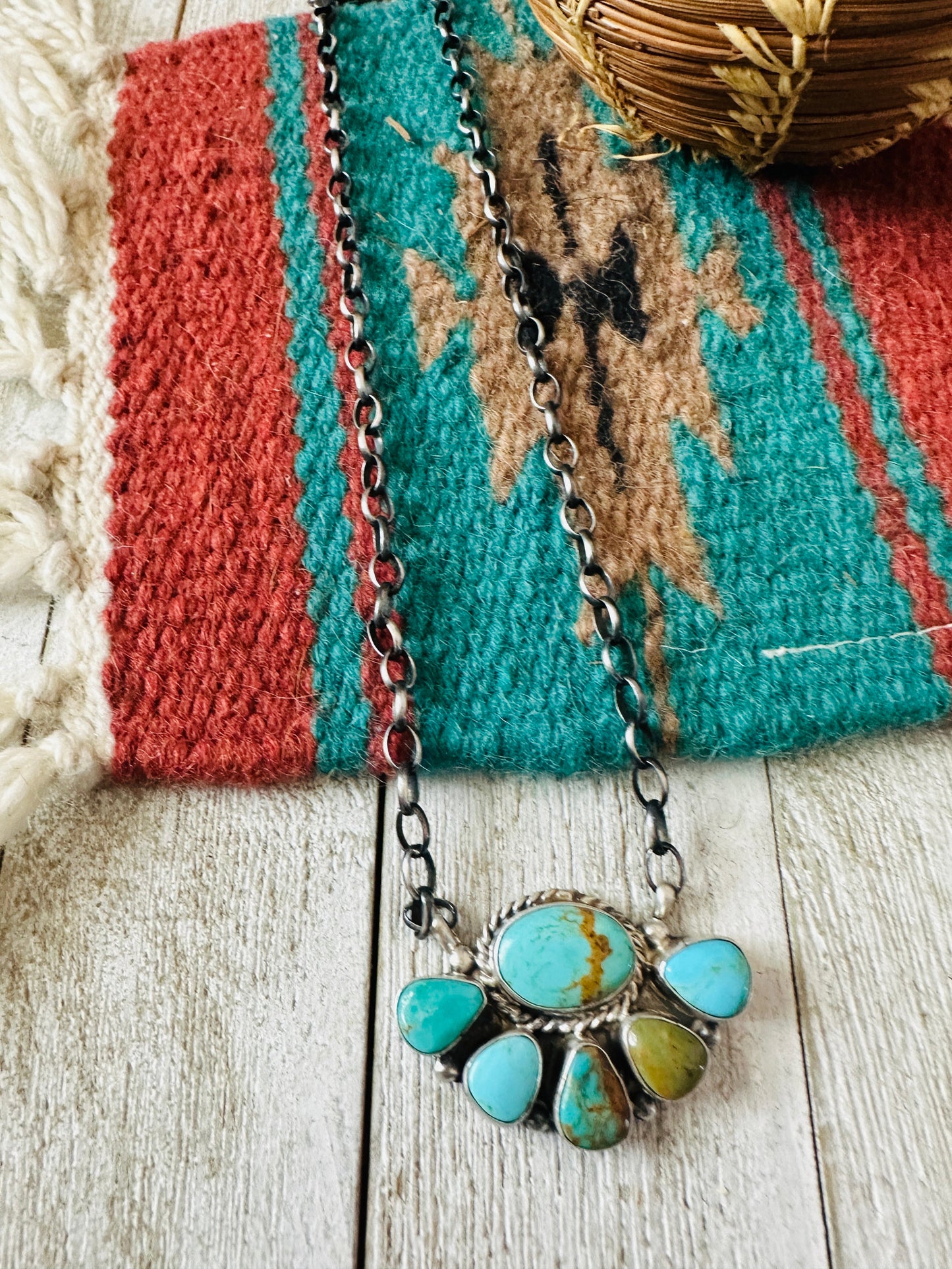 Handcrafted Sterling Silver & Turquoise Cluster Necklace by Elouise Kee
