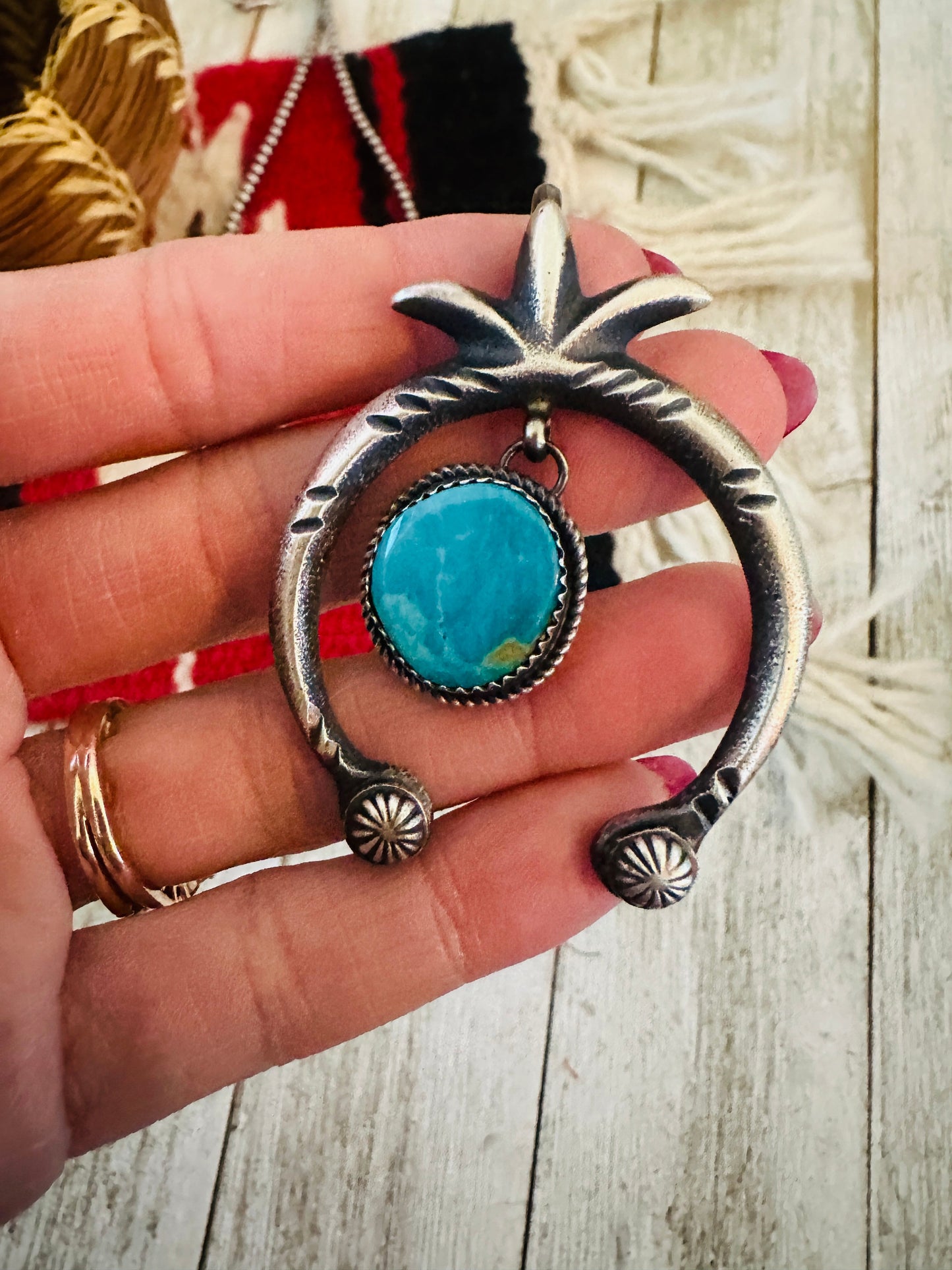 Handcrafted Sterling Silver & Turquoise Naja Pendant by Martha Cayatineto