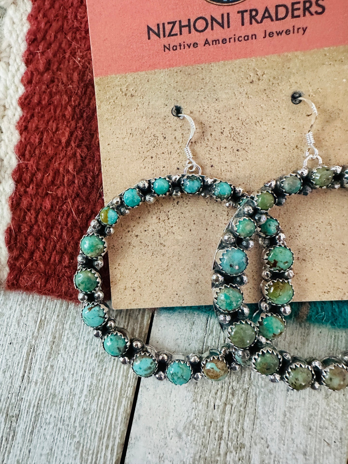 Handcrafted Turquoise and Sterling Silver Dangle Hoop Earrings