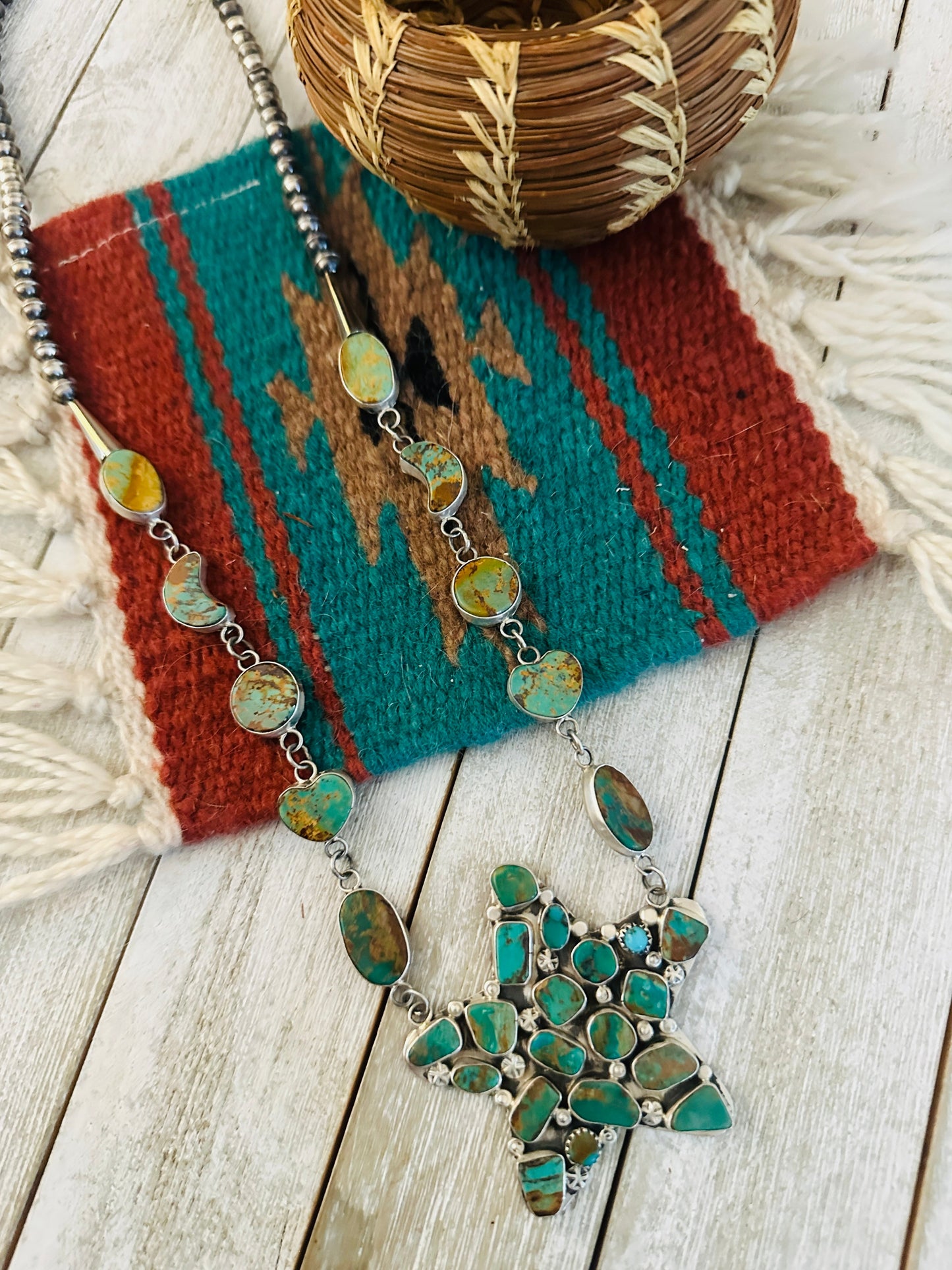 Handcrafted Sterling Silver & Royston Turquoise Star Necklace by Jacqueline Silver