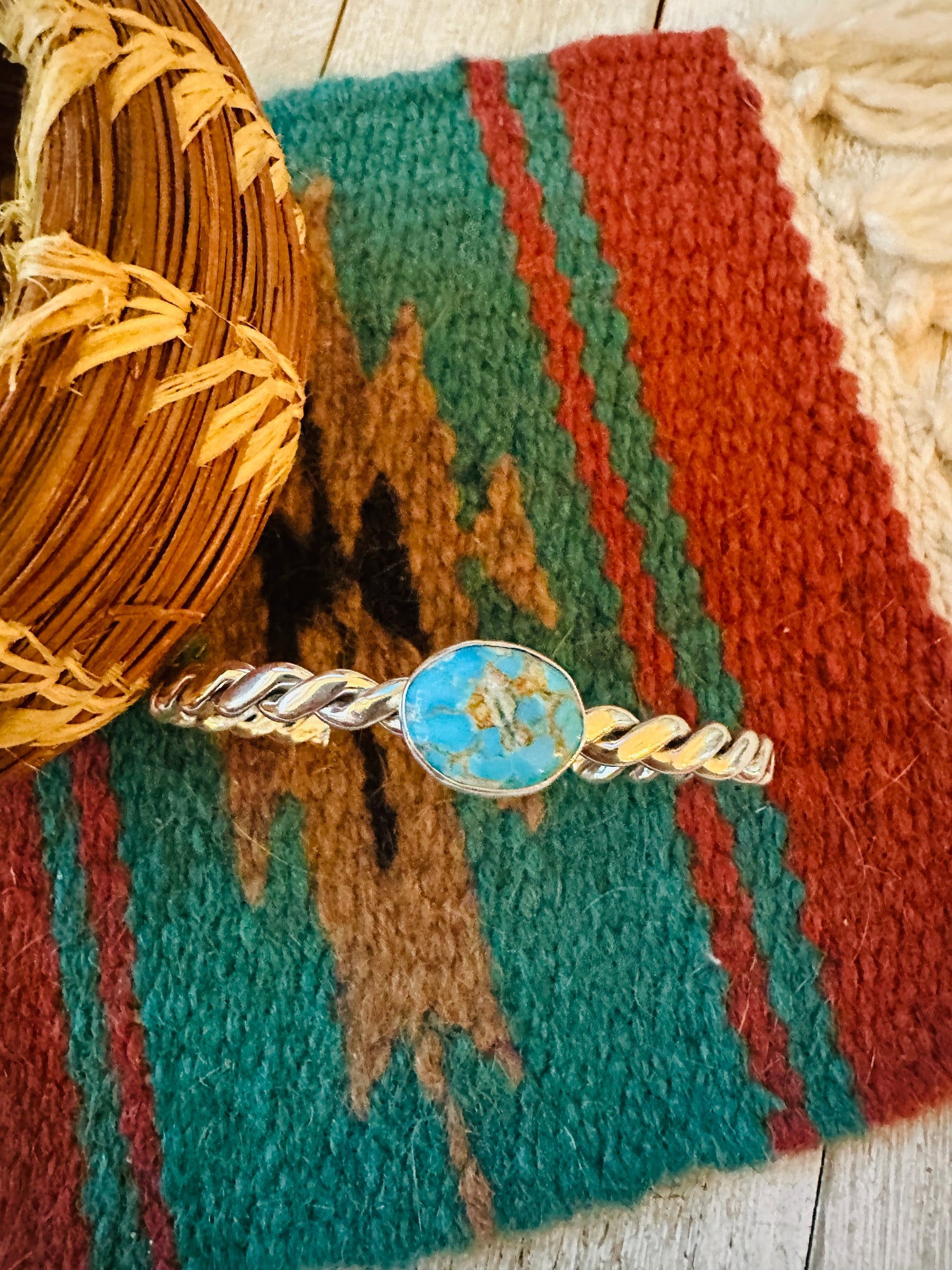 Handcrafted Turquoise & Twisted Sterling Silver Cuff Bracelet