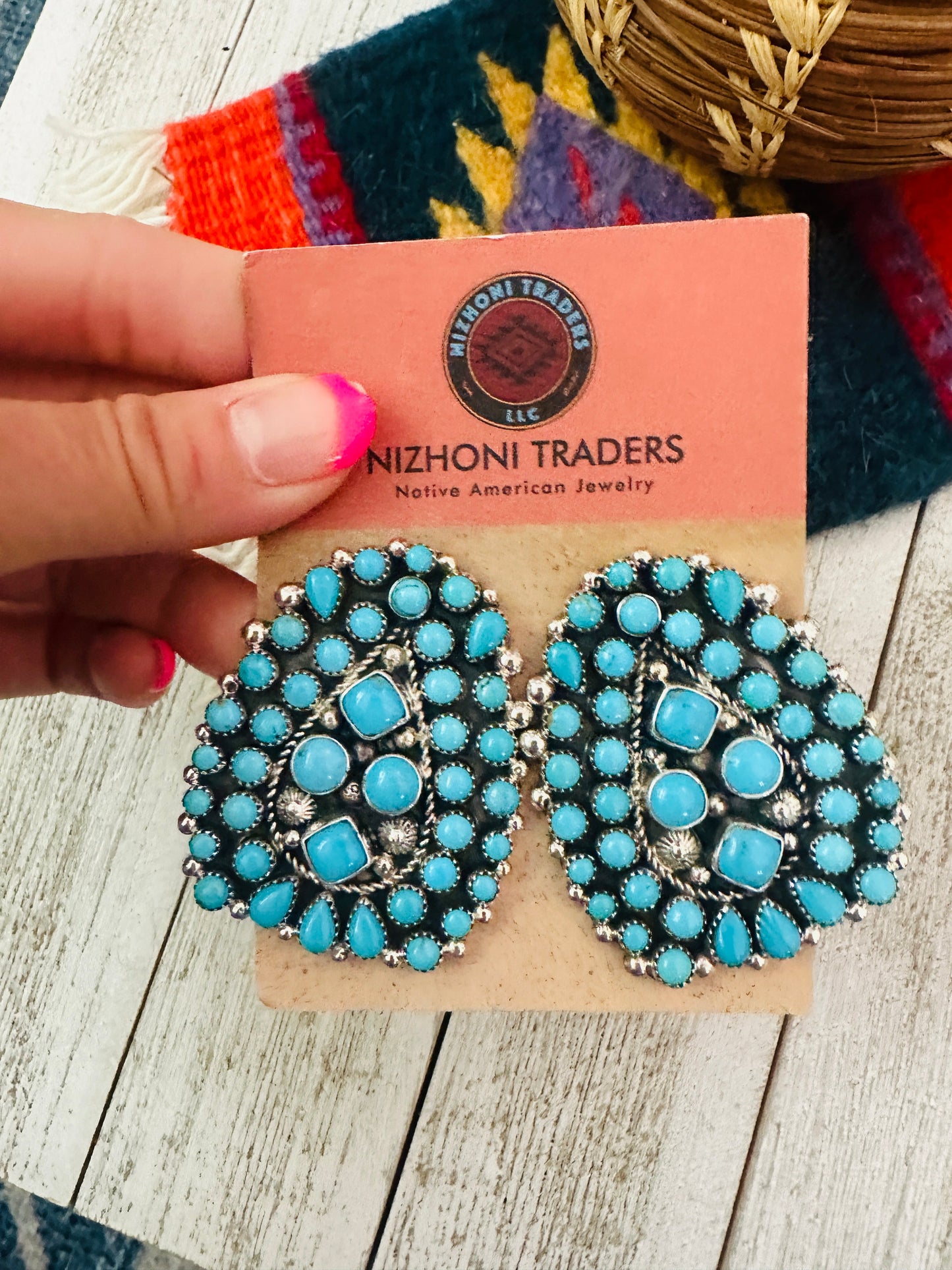 Handcrafted Sleeping Beauty Turquoise & Sterling Silver Cluster Post Earrings