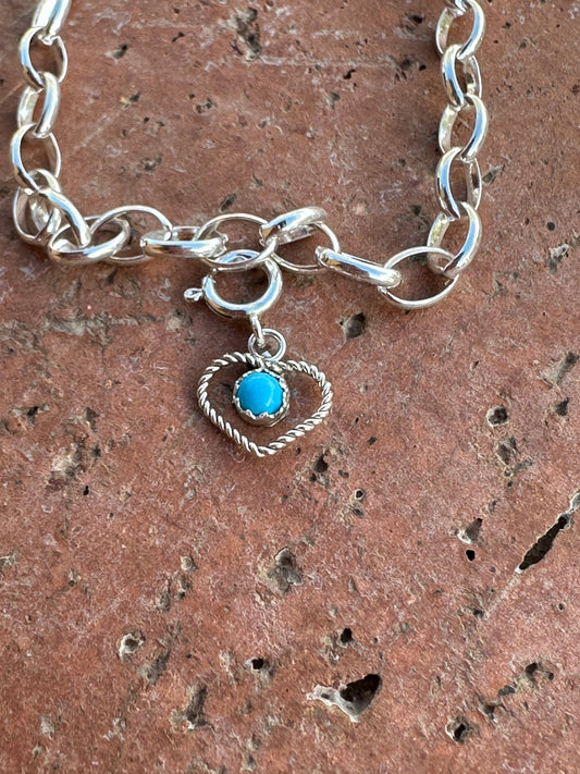 Handcrafted Turquoise Heart Sterling Silver Charm