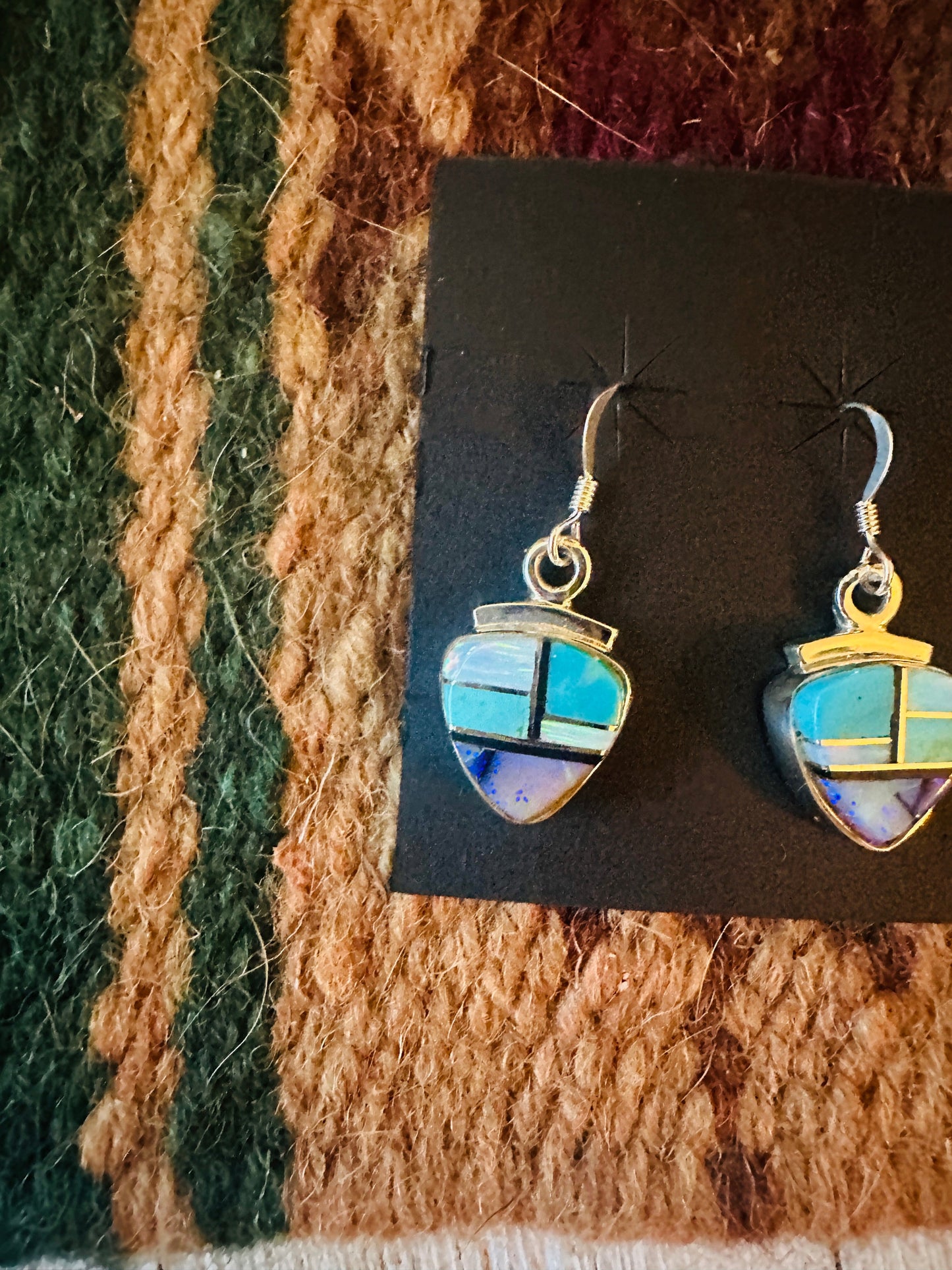 Handcrafted Sterling Silver & Multi Stone Inlay Dangle Earrings