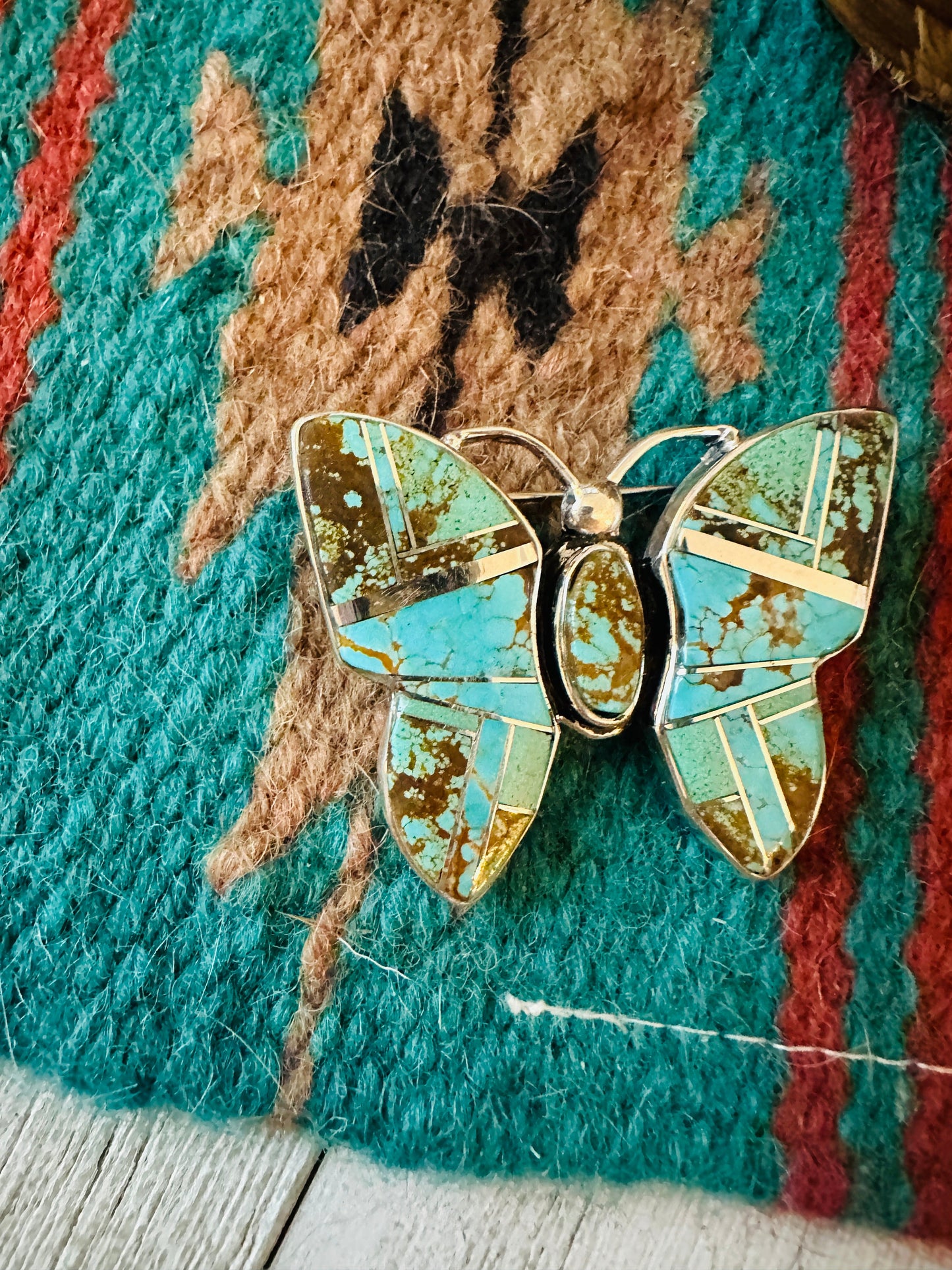 Handcrafted Number 8 Turquoise & Sterling Silver Butterfly Brooch / Pendant