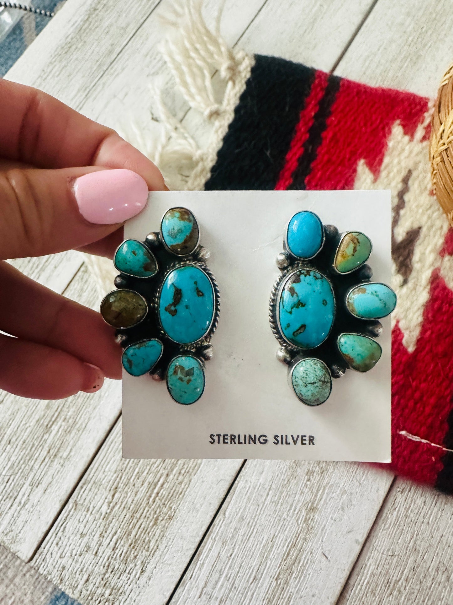 Handcrafted Sterling Silver & Turquoise Cluster Post Earrings