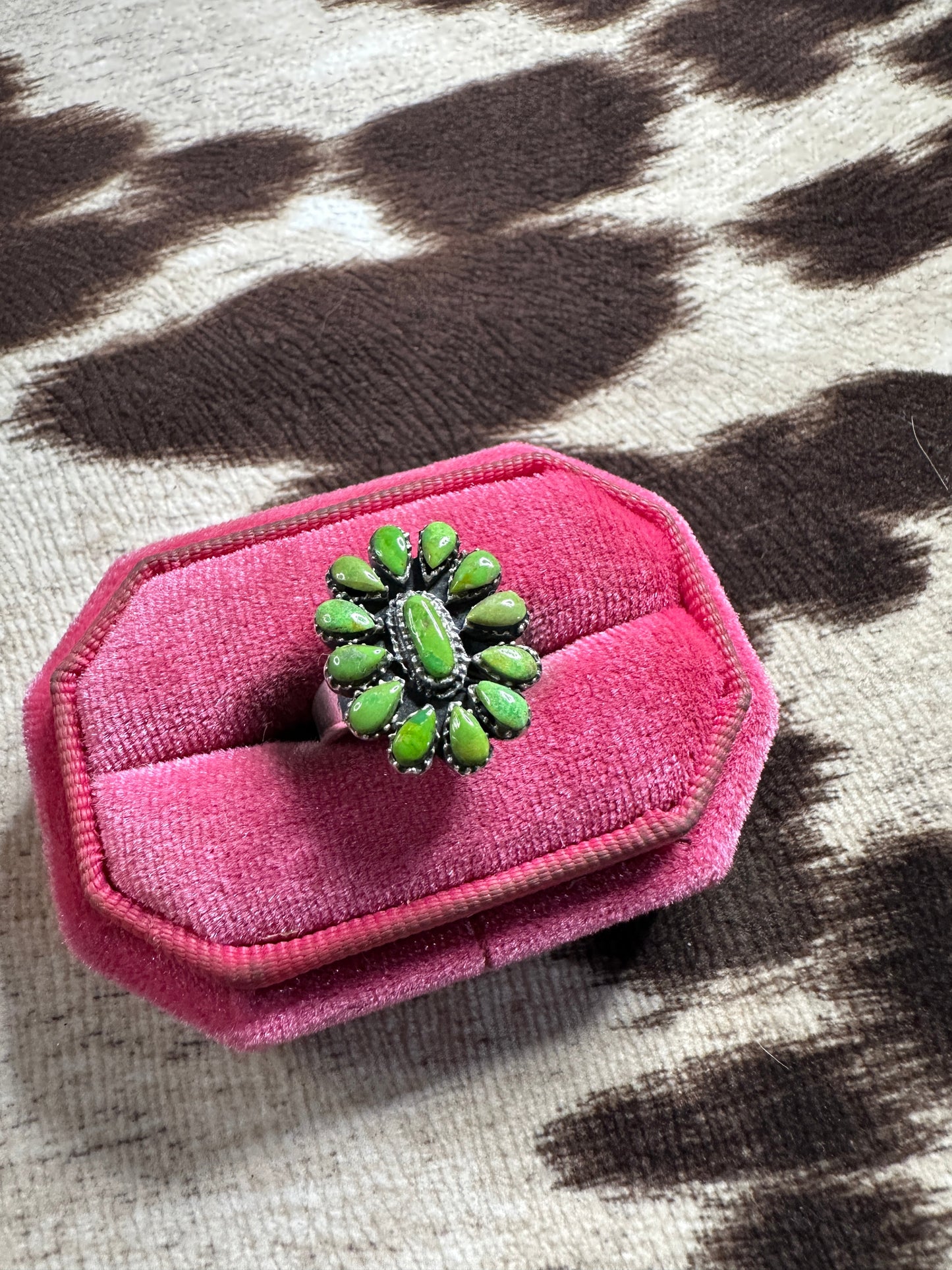 Handmade Gaspeite & Sterling Adjustable Cluster Ring