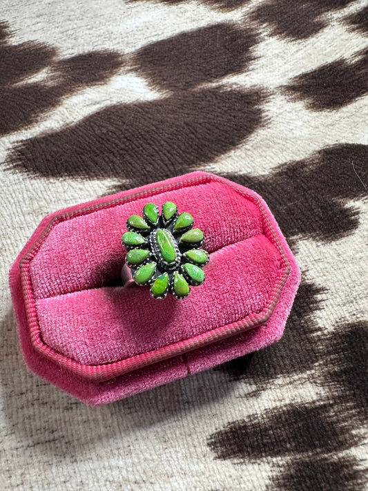 Handmade Gaspeite & Sterling Adjustable Cluster Ring
