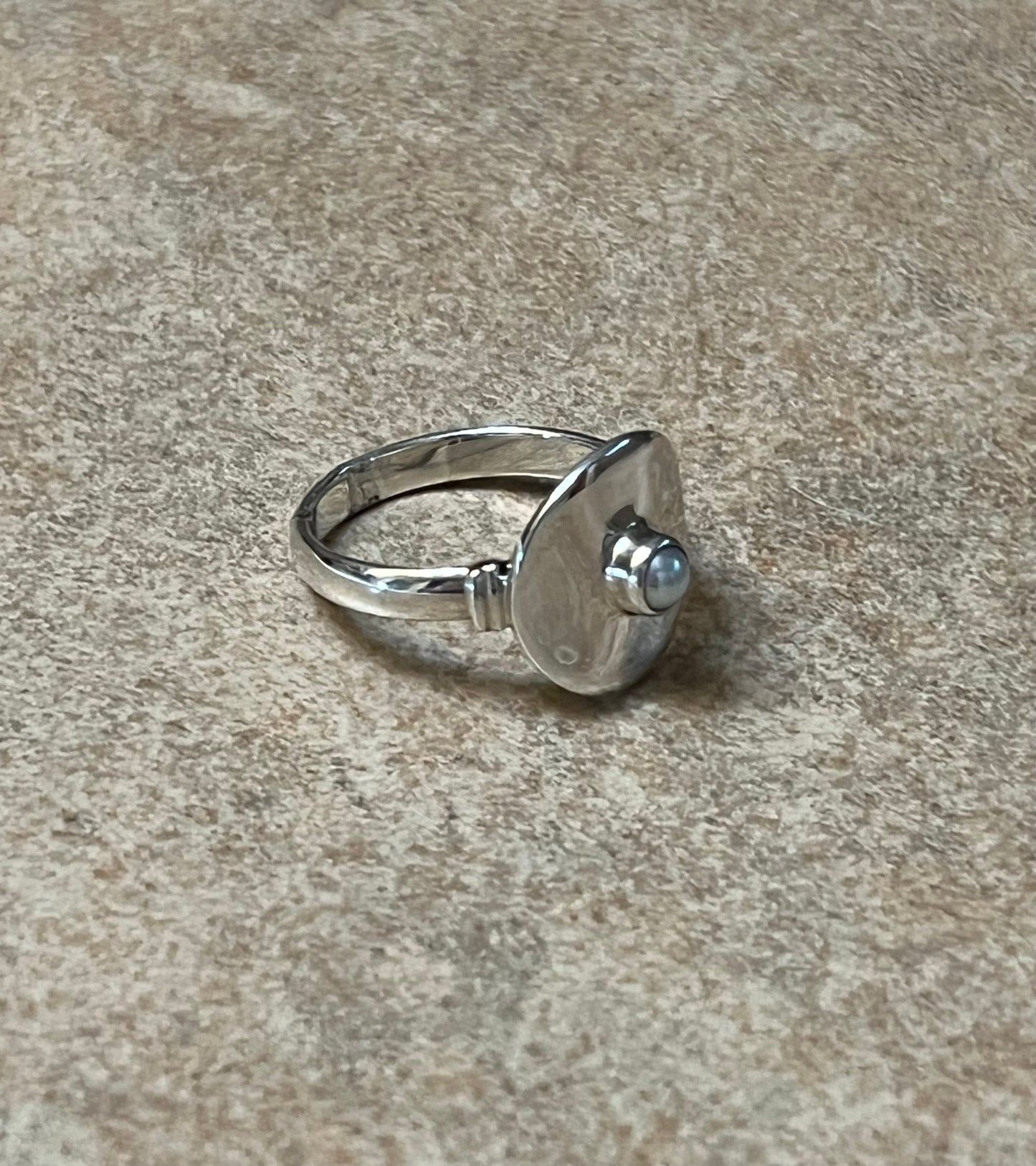 Sterling Silver Disc Ring w/ Pearl