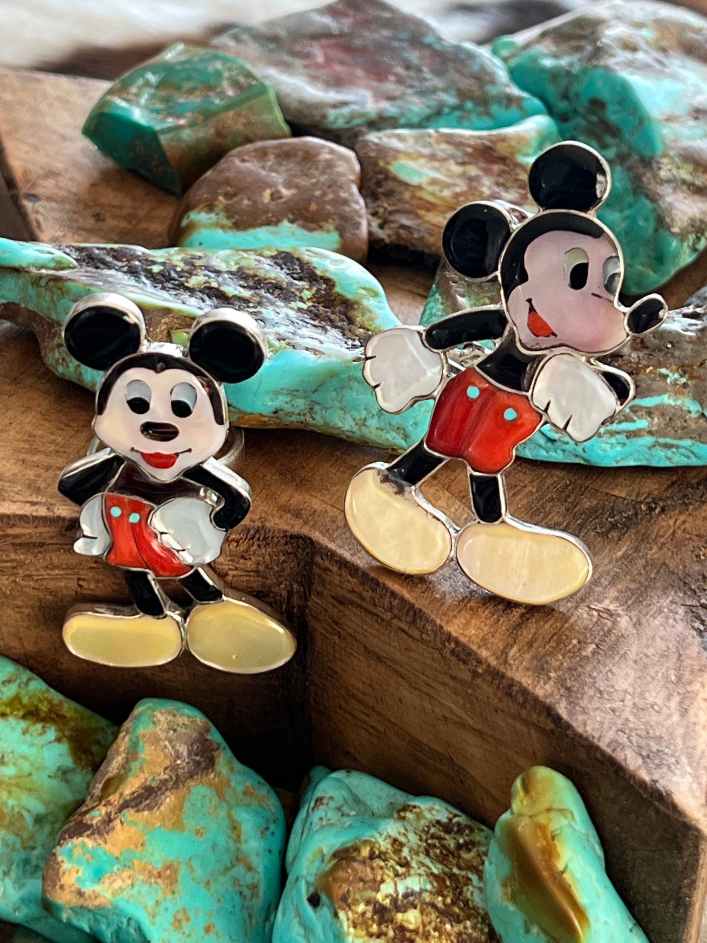 Handcrafted Mickey Mouse Multi Stone Inlay Rings by Don Dewa, Adjustable