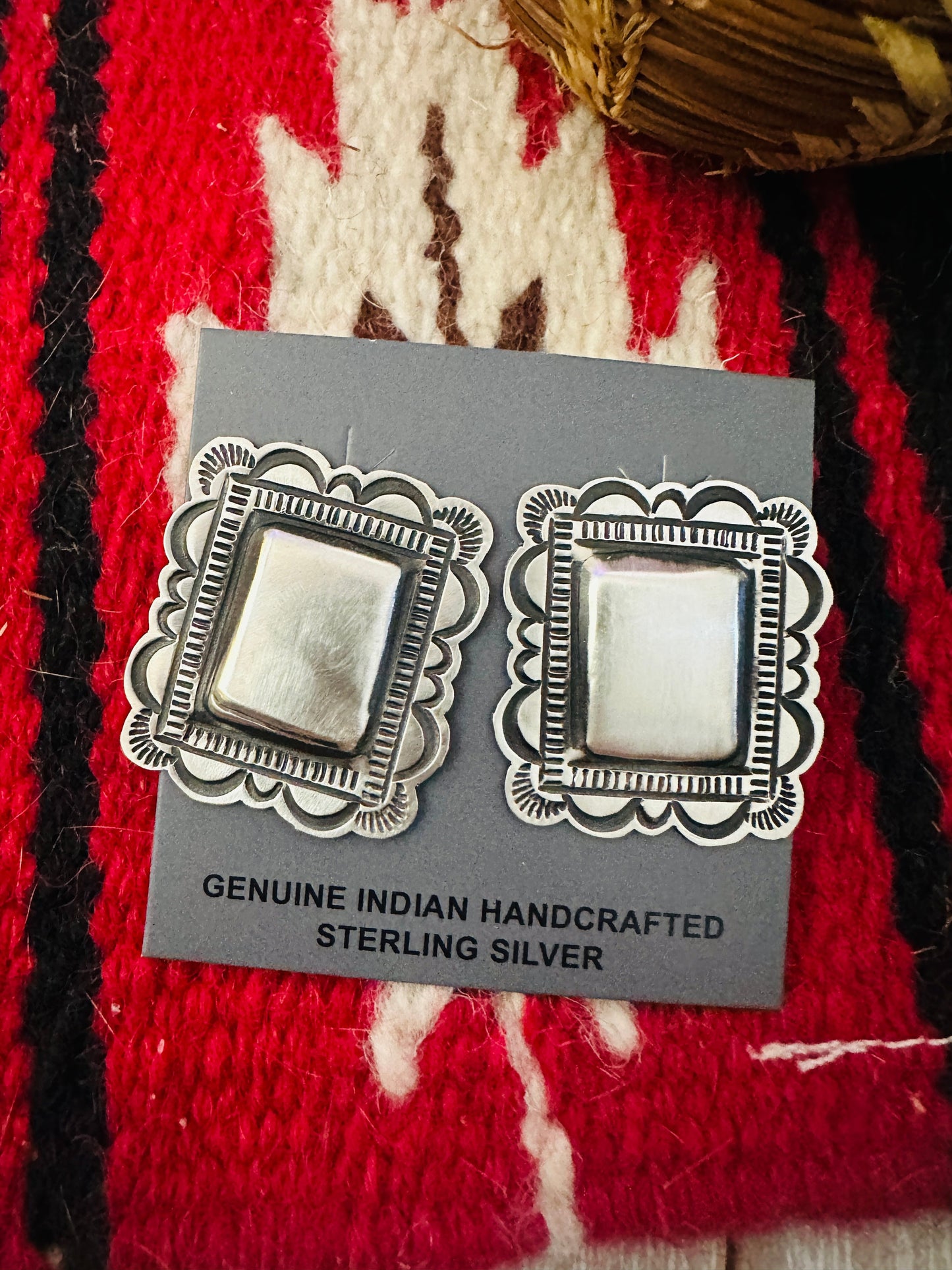 Handcrafted Sterling Silver Concho Post Earrings by Leander Tahe