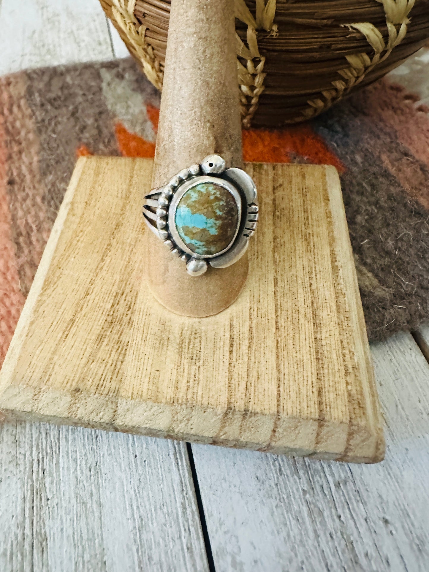 Navajo Number 8 Turquoise & Sterling Silver Ring Size 9.75 by Wydell Billie