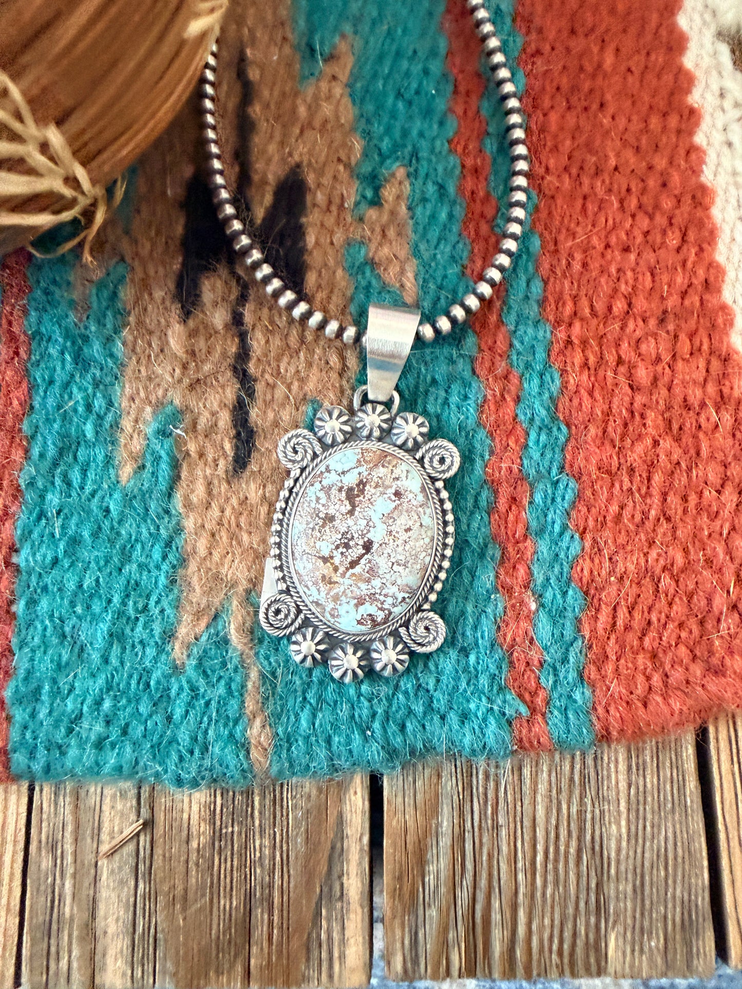 Handcrafted Sterling Silver & Dry Creek Turquoise Pendant by Daniel Benally