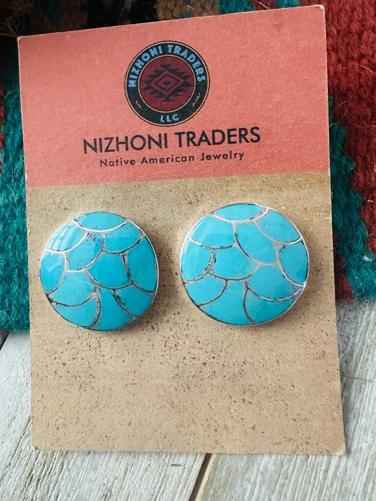 Handcrafted Turquoise & Sterling Silver Inlay Post Earrings