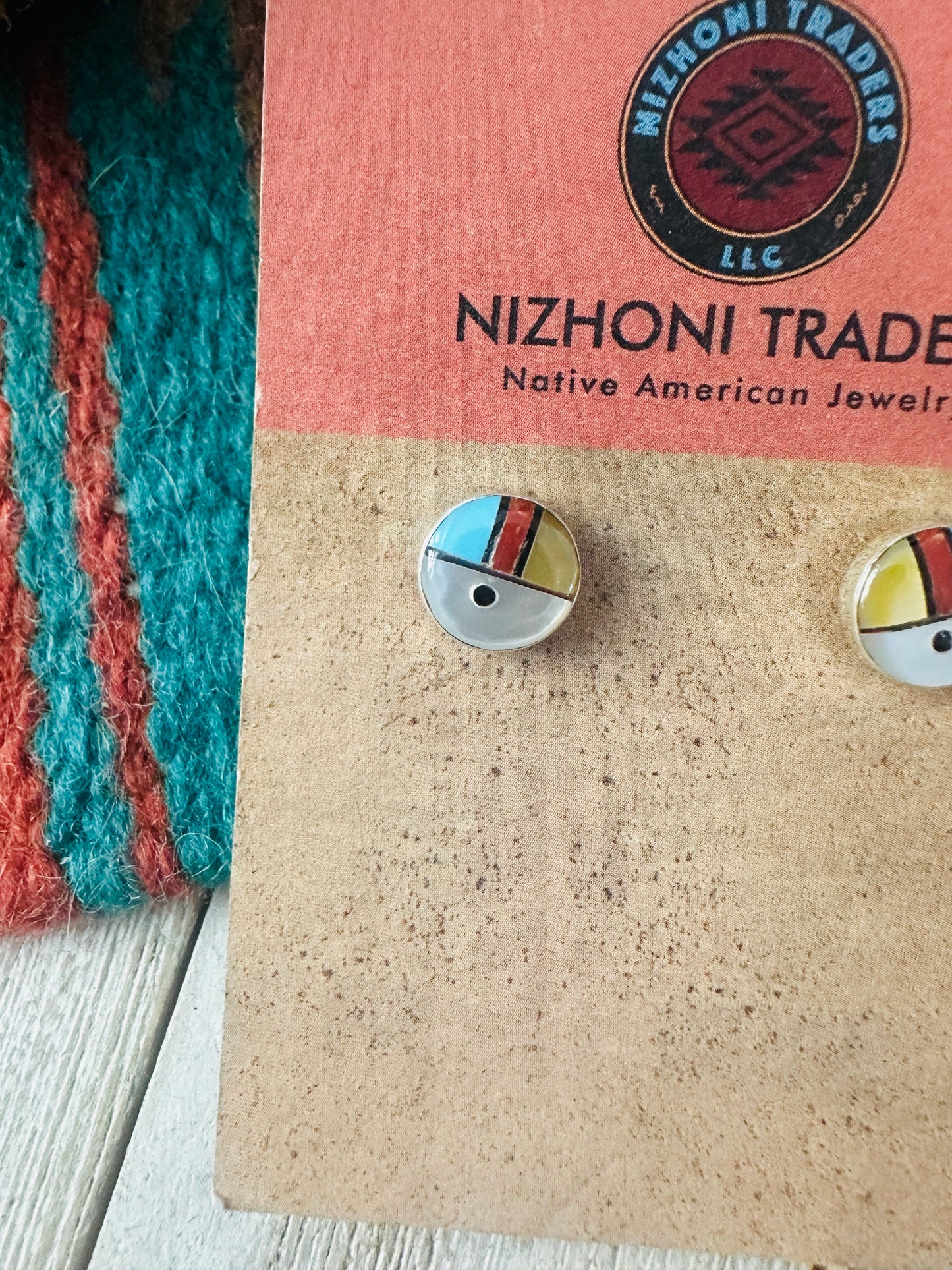 Handcrafted Multi Stone & Sterling Silver Inlay Sun Face Stud Earrings