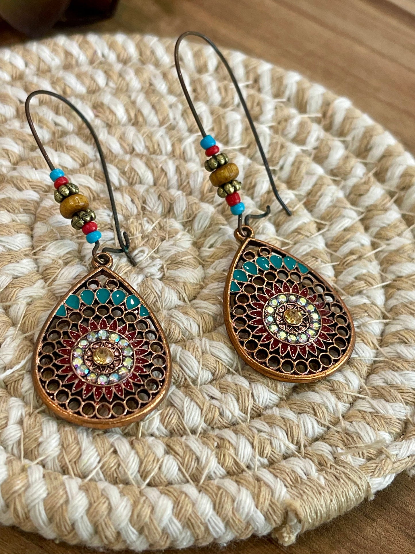 Vintage Handmade Copper Multi Stone Earrings