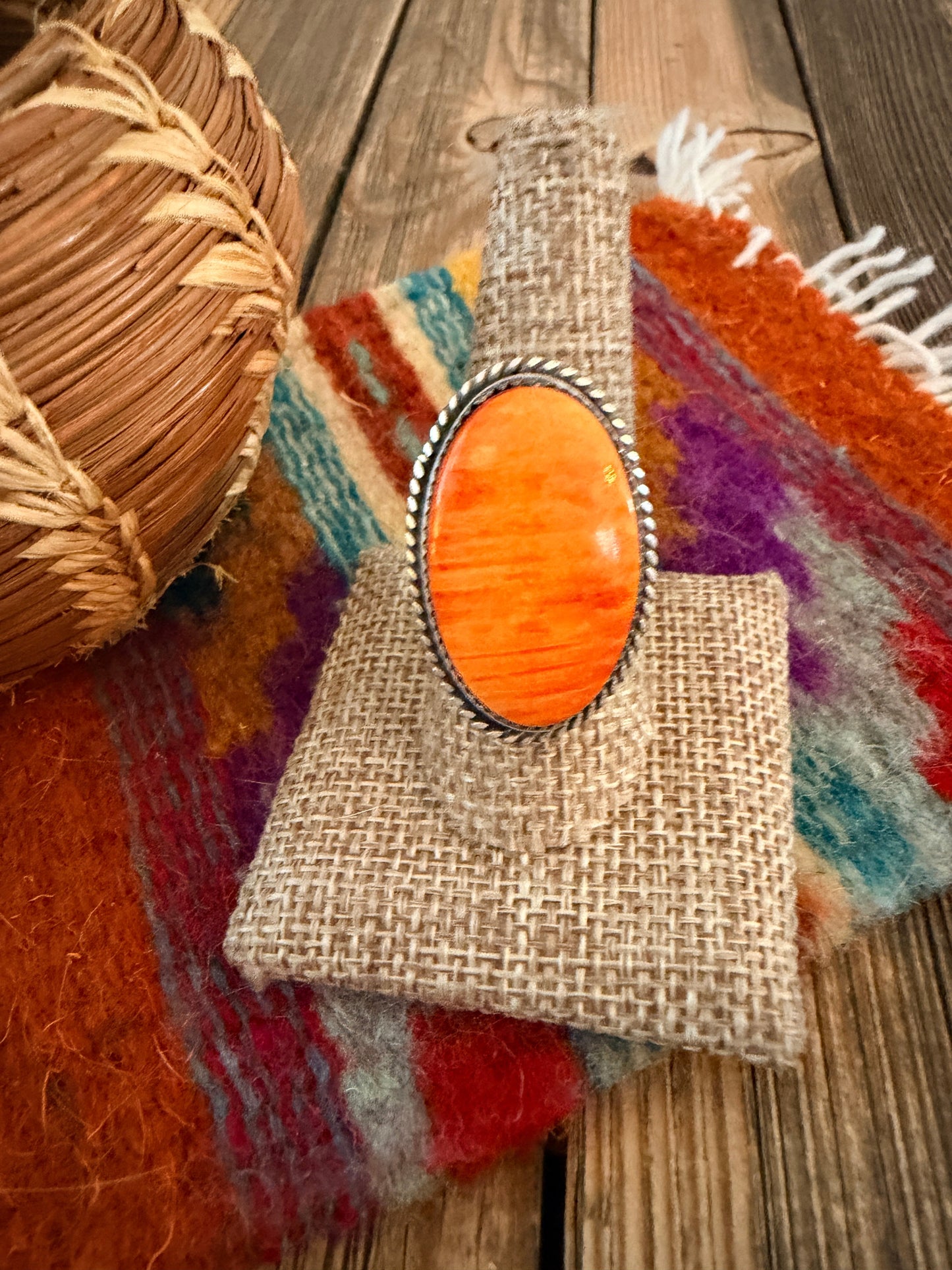 Handcrafted Orange Spiny Oyster & Sterling Silver Adjustable Ring