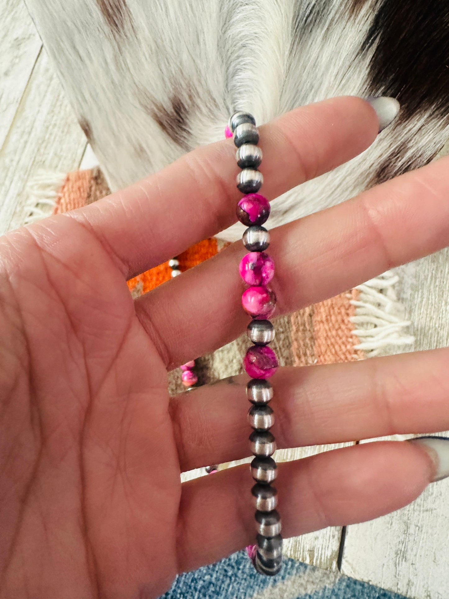 Handcrafted Sterling Silver & Pink Dream Mojave Beaded Necklace