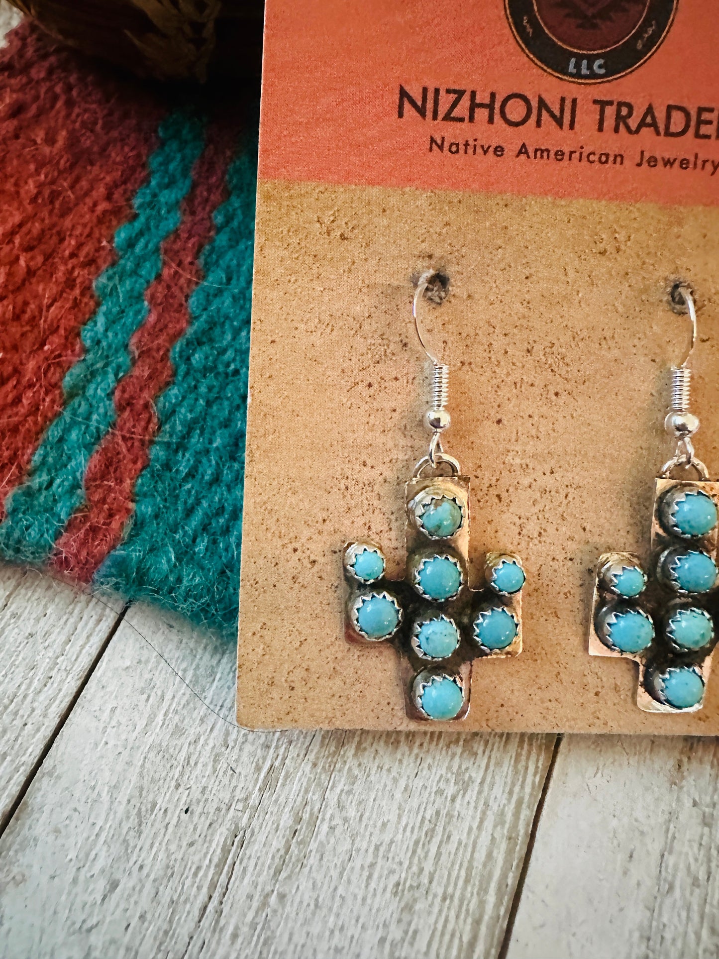 Handcrafted Sterling Silver & Turquoise Cactus Dangle Earrings