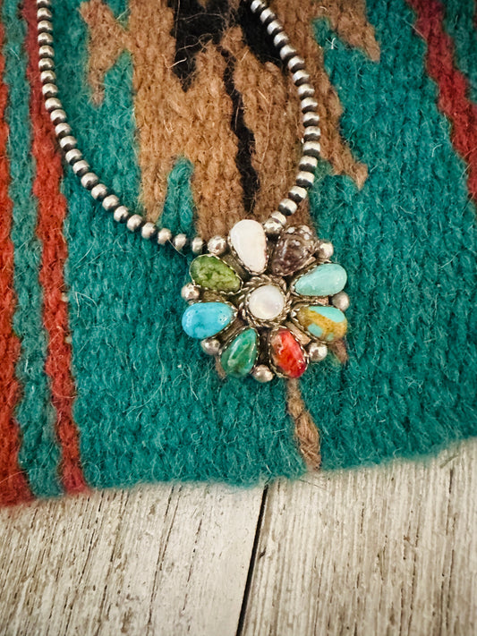 Handcrafted Multi Stone & Sterling Silver Cluster Brooch/ Pendant