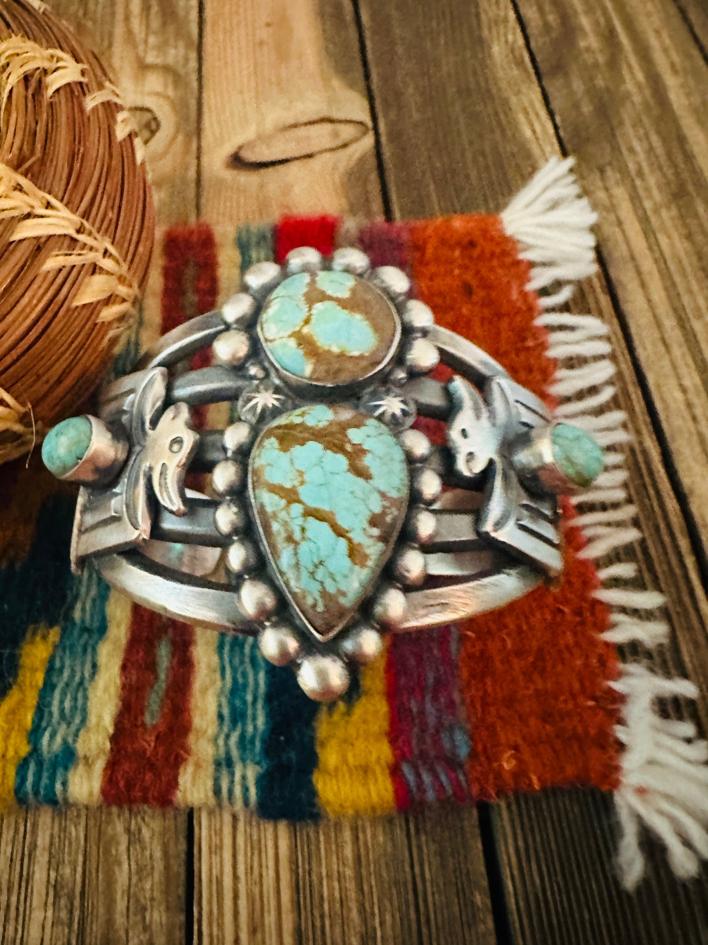 Handcrafted Sterling Silver & Number 8  Turquoise Thunderbird Cuff Bracelet by Chimney Butte