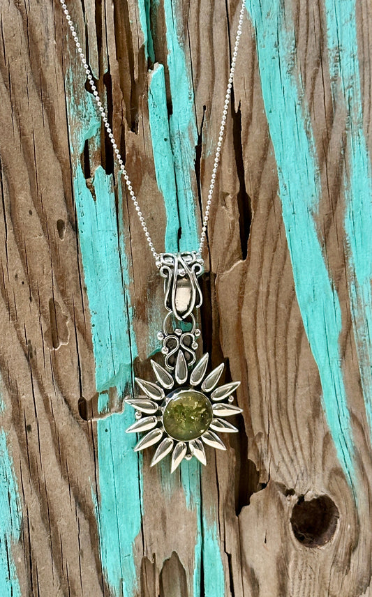 Amber Sunburst Pendant w/ Sterling Silver Necklace