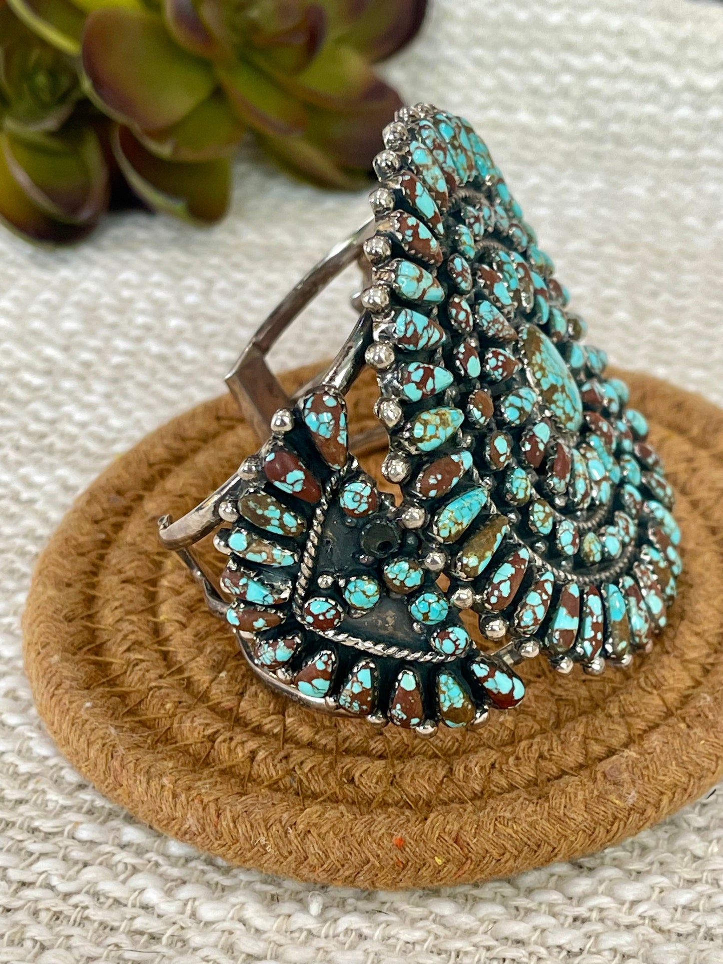 Handmade Sterling Silver & Number 8 Turquoise Cluster Cuff Bracelet