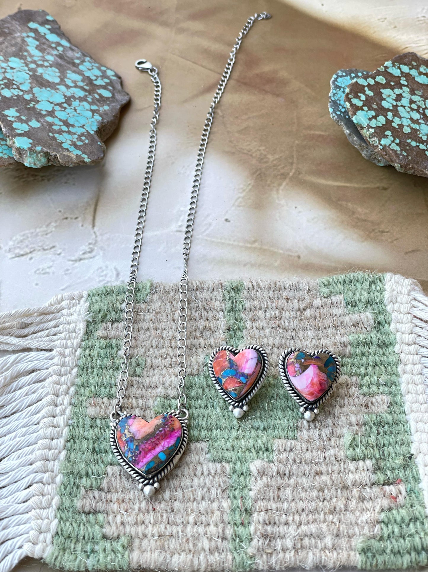 Handmade Sterling Silver & Pink Dream Mojave Necklace Set