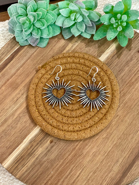 Handmade In Mexico Sterling Silver , Heart Dangle Earrings