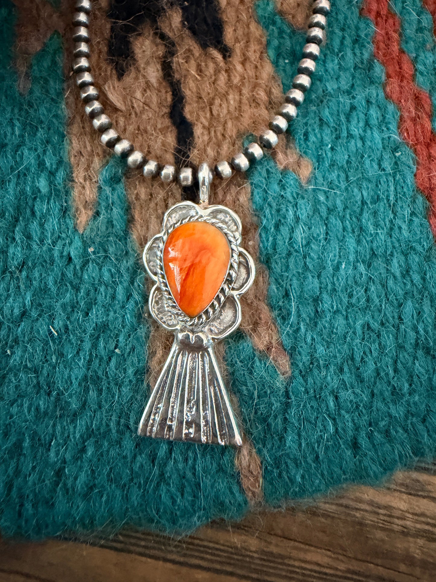 Handcrafted Sterling Silver & Orange Spiny Oyster Blossom Pendant by Joseph Martinez