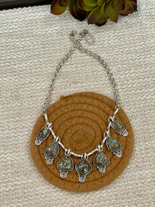 Handmade Sterling Silver Number 8 Turquoise Necklace with Signed Nizhoni