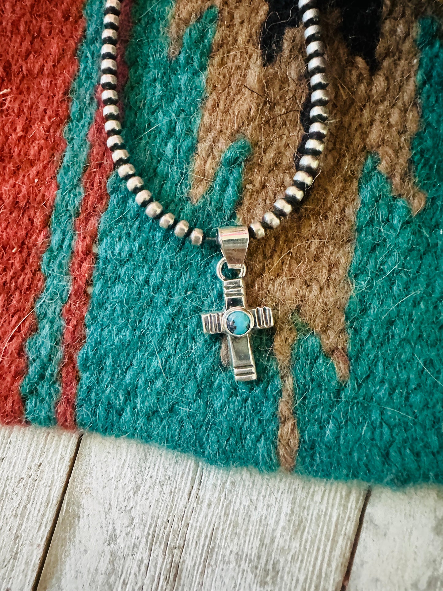 Handcrafted Turquoise & Sterling Silver Mini Cross Pendant