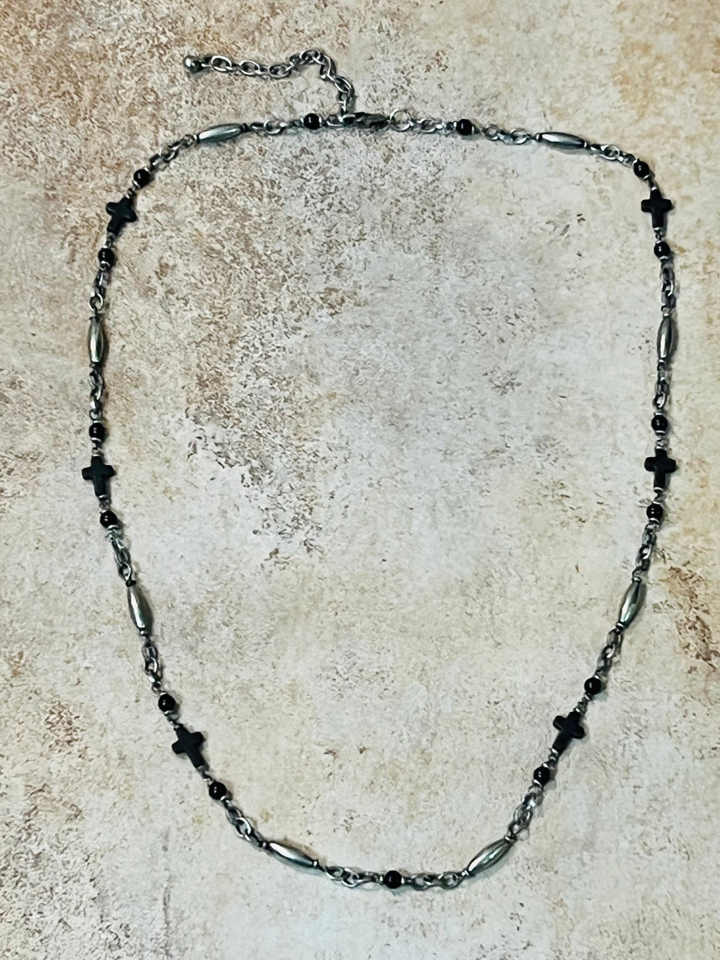 Vintage Silver and Black Cross Necklace