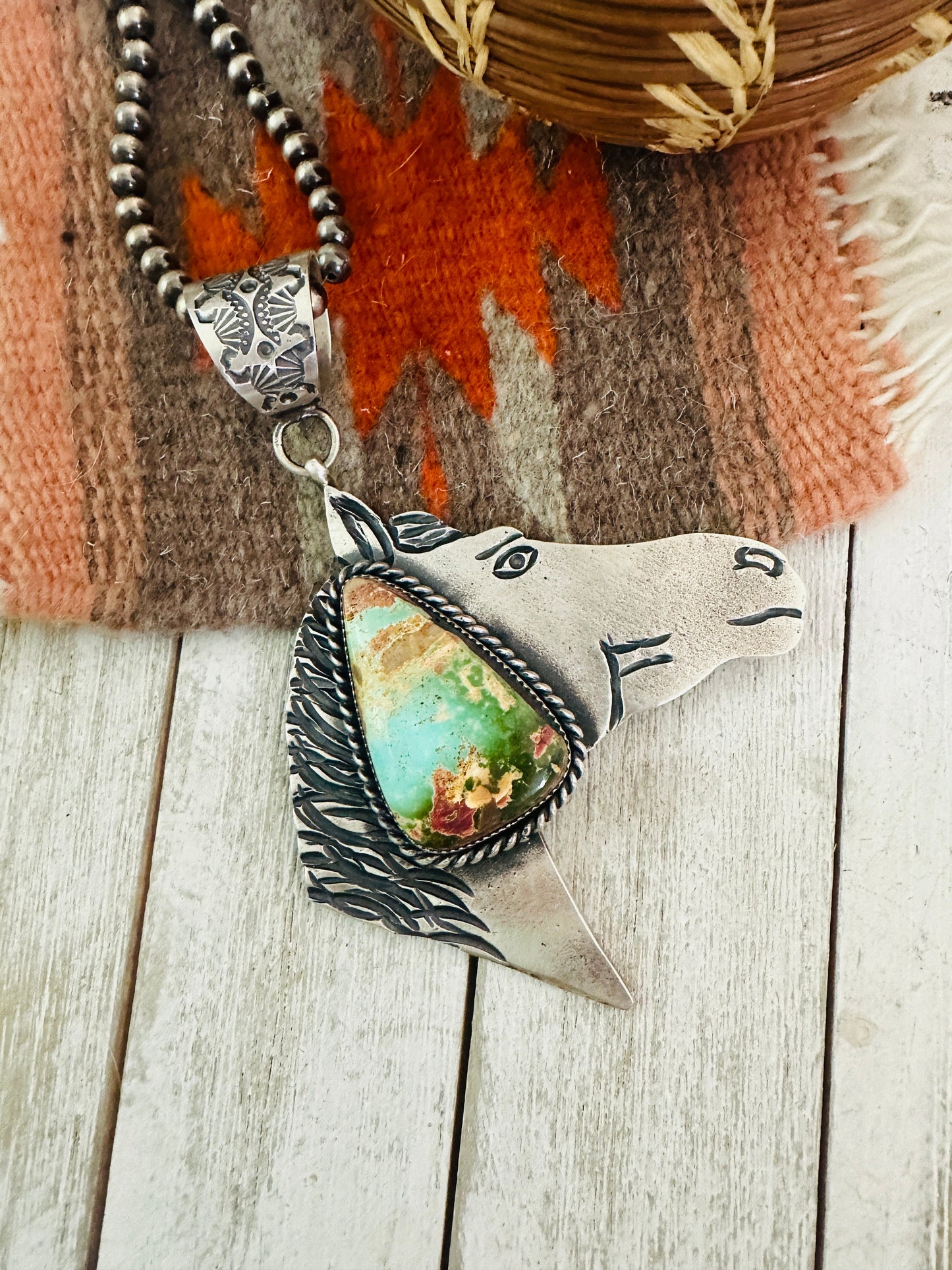 Handcrafted Turquoise & Sterling Silver Horse Pendant by Kevin Billah