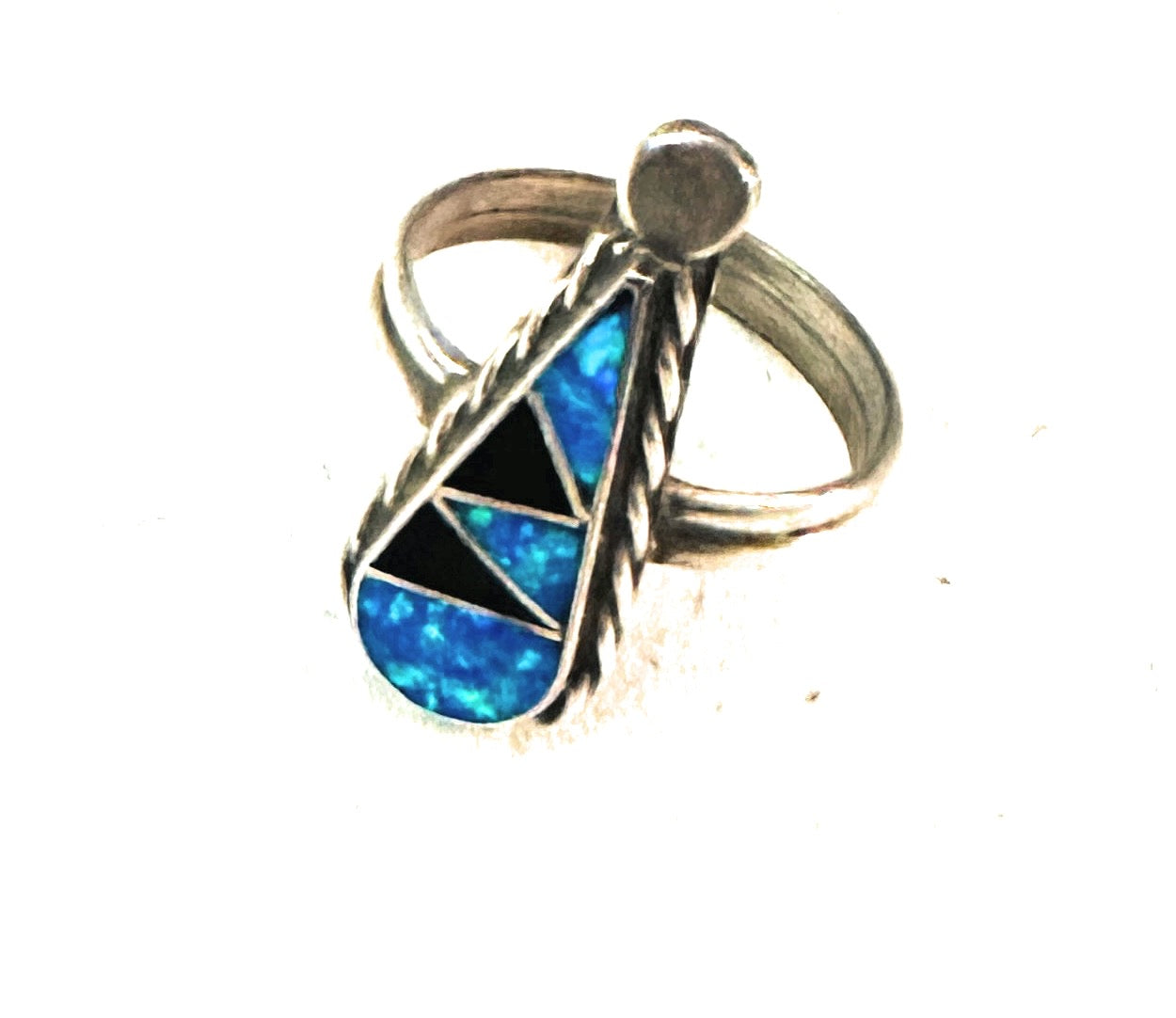 Handcrafted Sterling Silver, Opal & Onyx Inlay Ring
