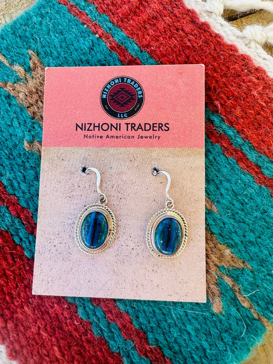 Handcrafted Rainbow Calsilica & Sterling Silver Oval Dangle Earrings