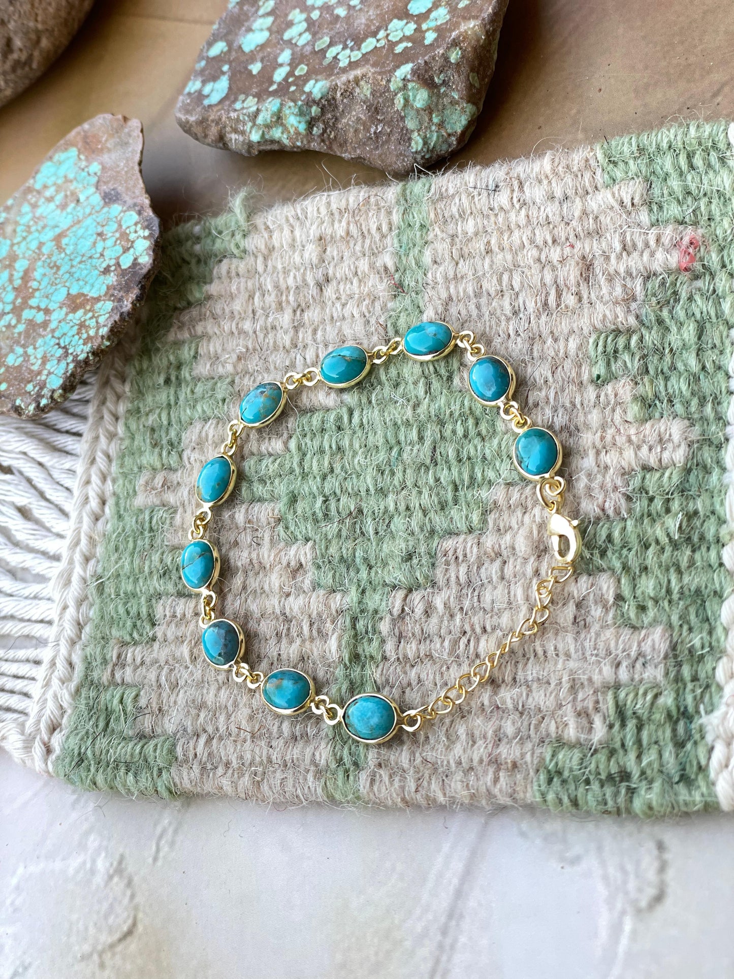 “The Golden Collection”  Handmade Natural Turquoise Gold Plated Link Bracelet