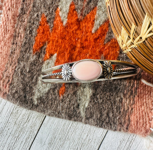 Queen Pink Conch Shell & Sterling Silver Cuff Bracelet