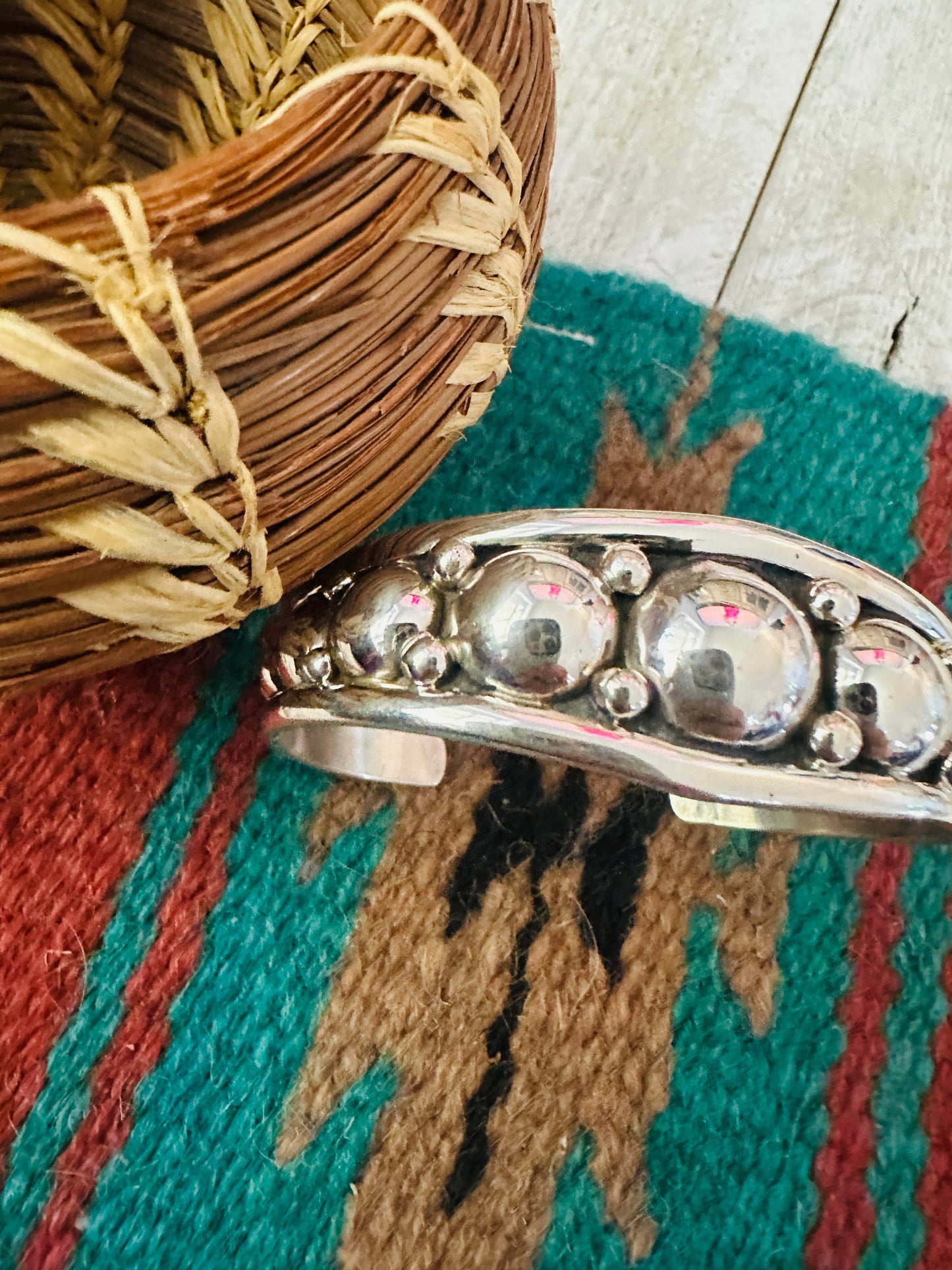 Handcrafted Hand Crafted Sterling Silver Ball Cuff Bracelet