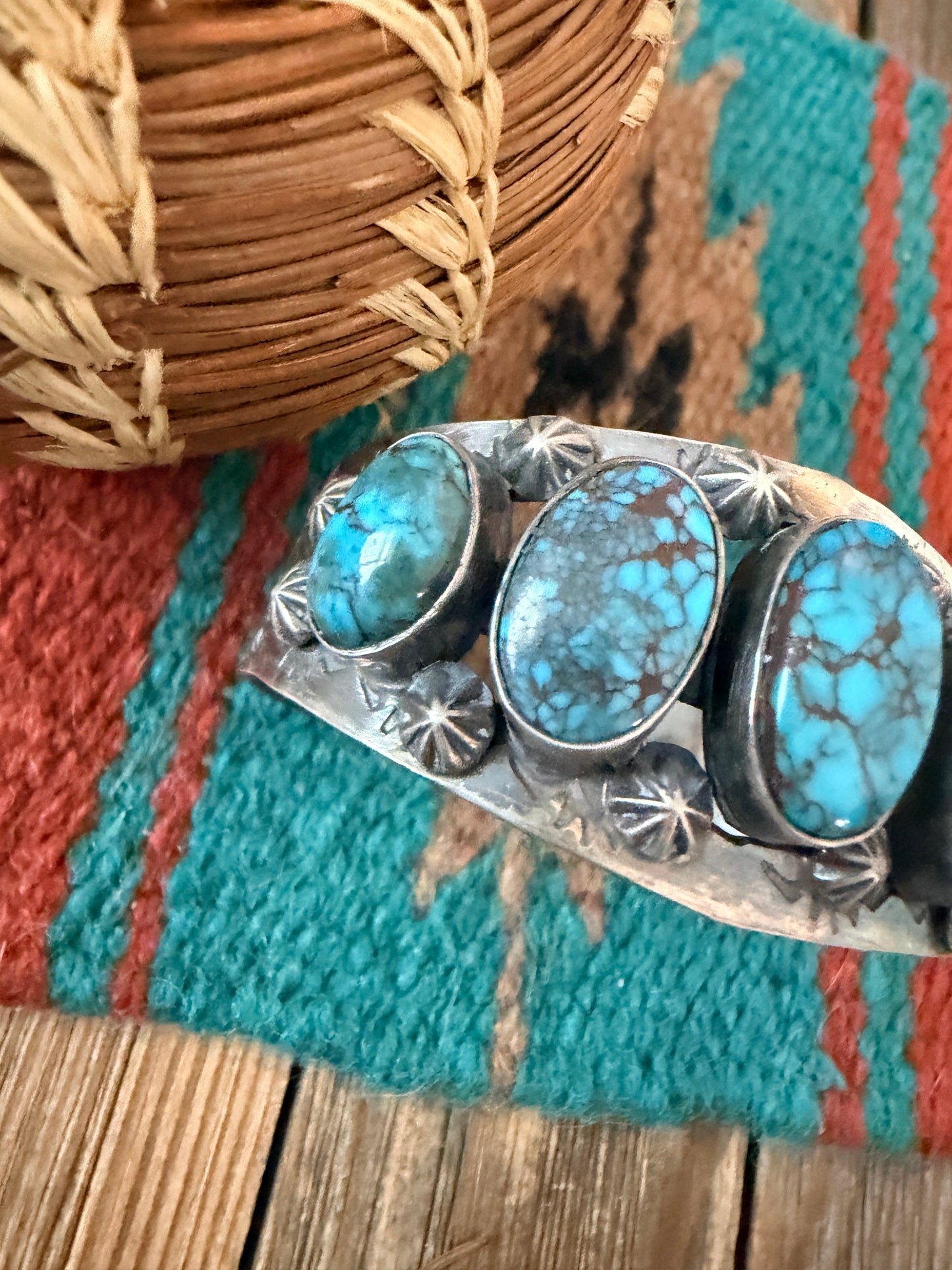 Handcrafted Sterling Silver & Egyptian Turquoise Cuff Bracelet by Rosella Paxson