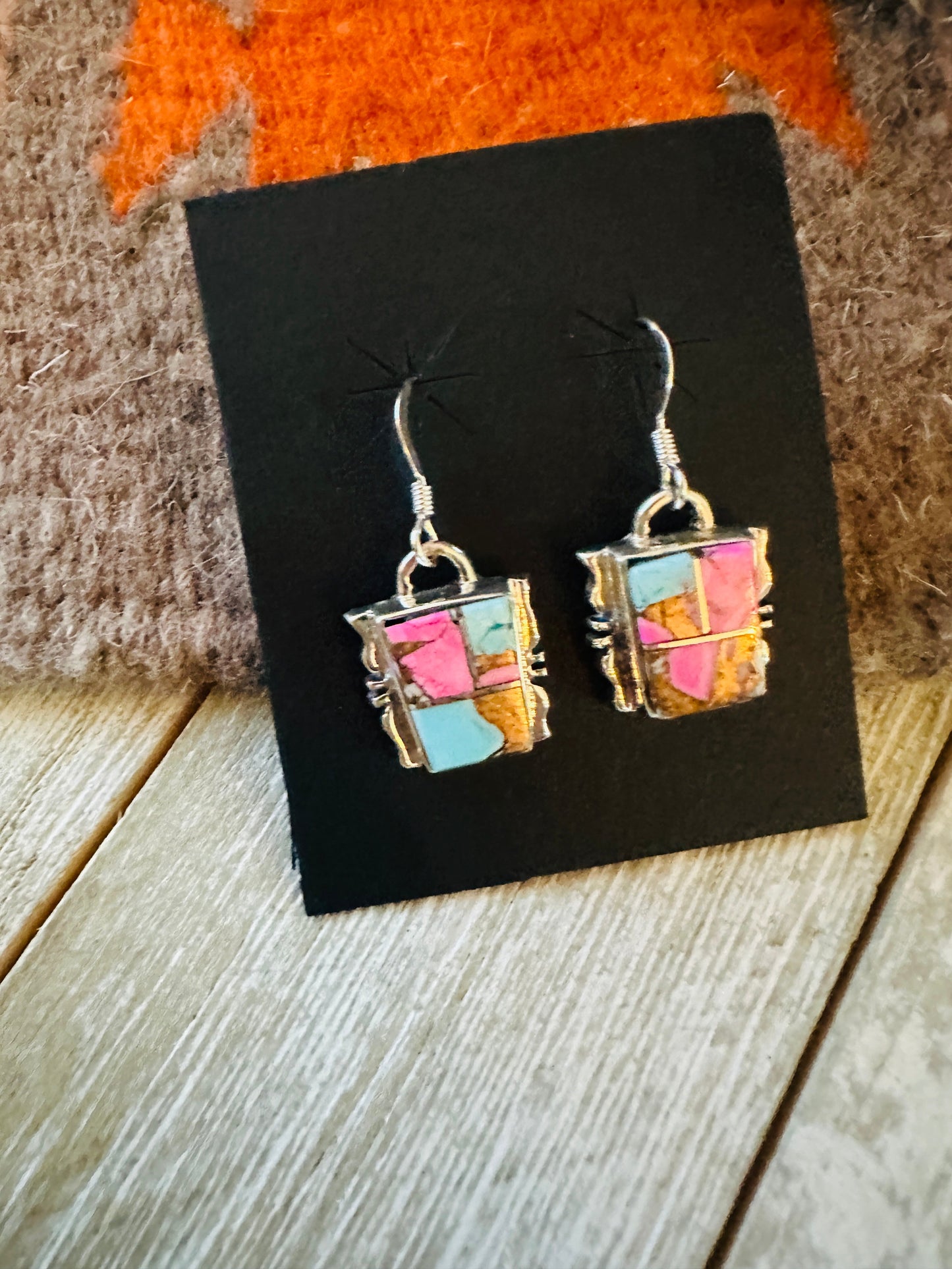 Handcrafted Cotton Candy and Sterling Silver Inlay Dangle Earrings