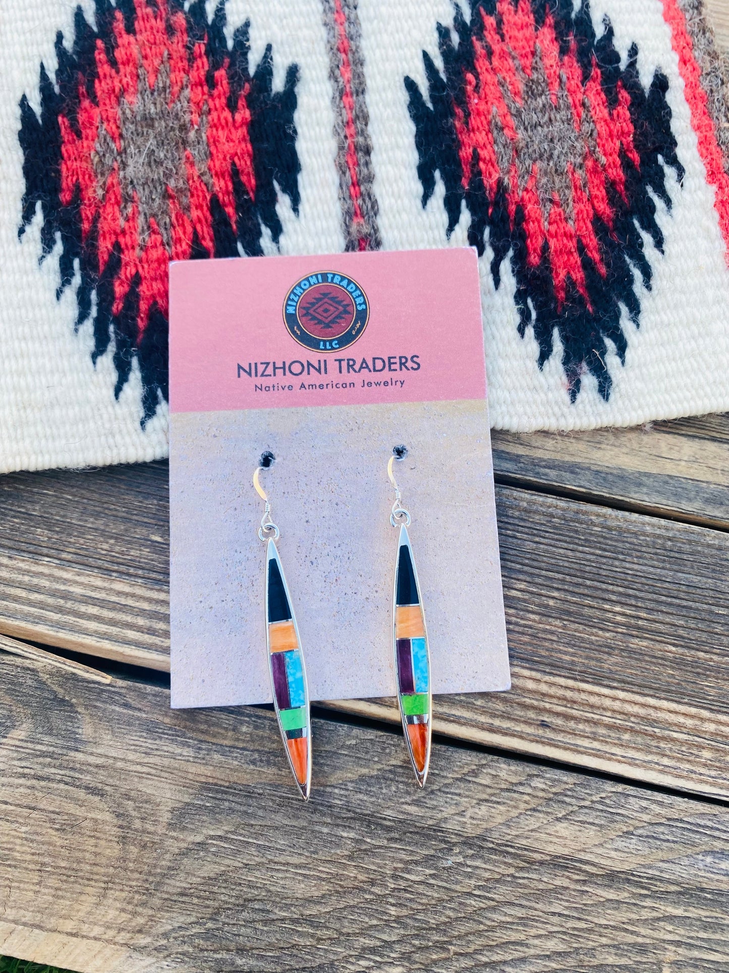 Handcrafted Multi Stone & Sterling Silver Inlay Dangle Earrings