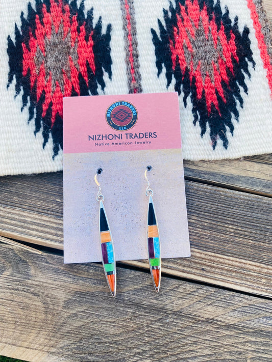 Handcrafted Multi Stone & Sterling Silver Inlay Dangle Earrings
