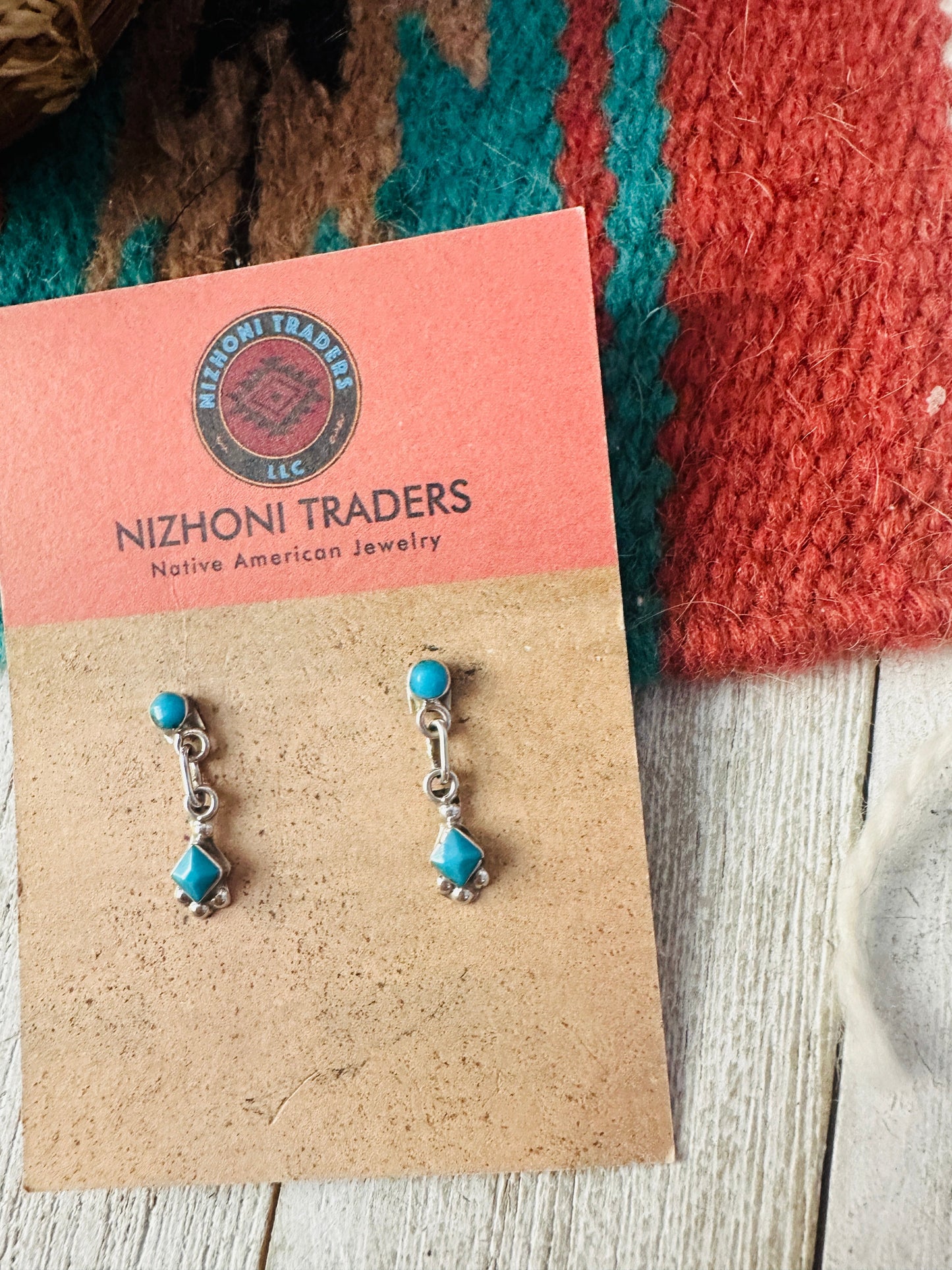 Zuni Sterling Silver & Turquoise Dangle Earrings