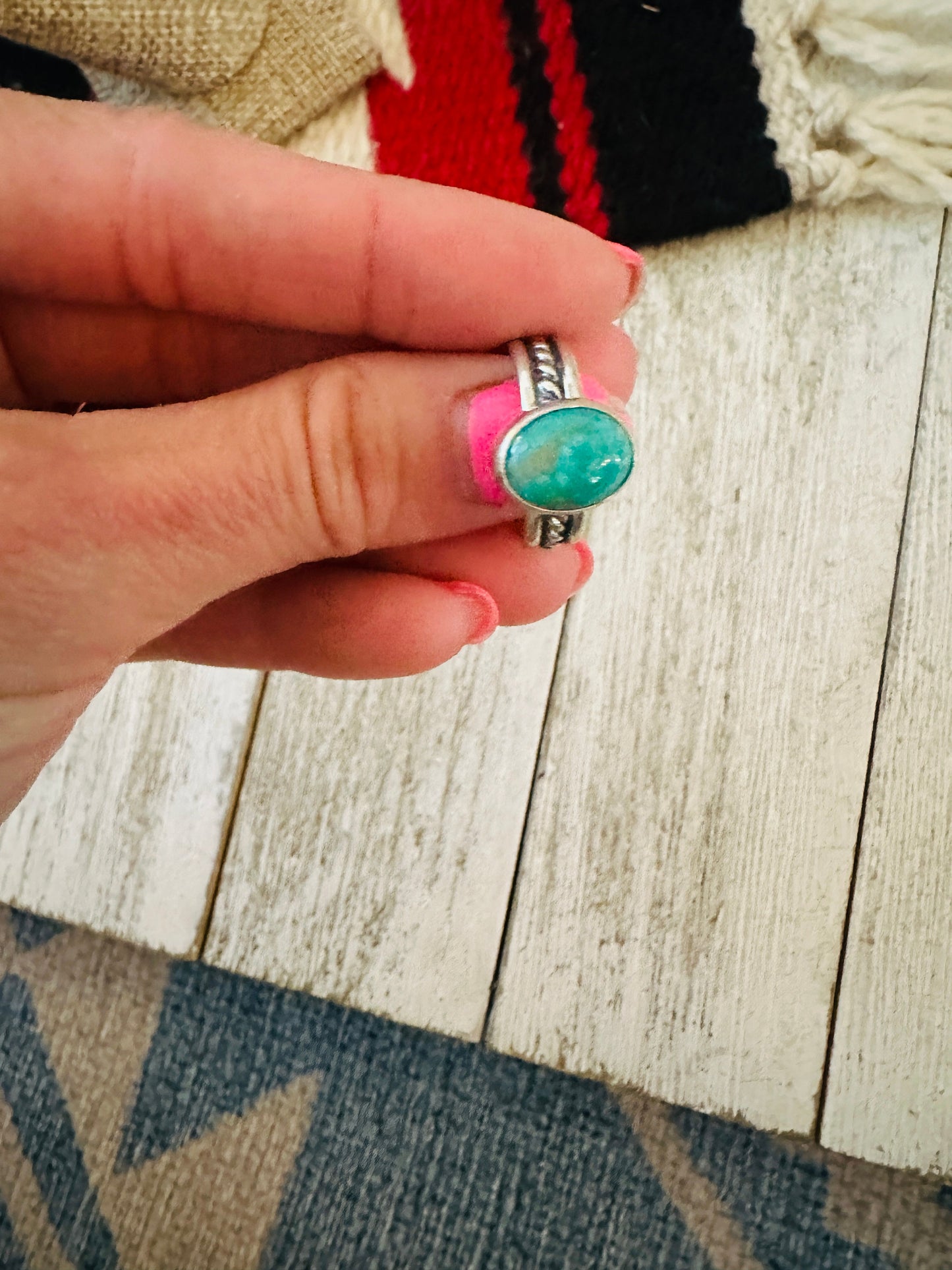 Handcrafted Turquoise & Sterling Silver Ring Size 4.5