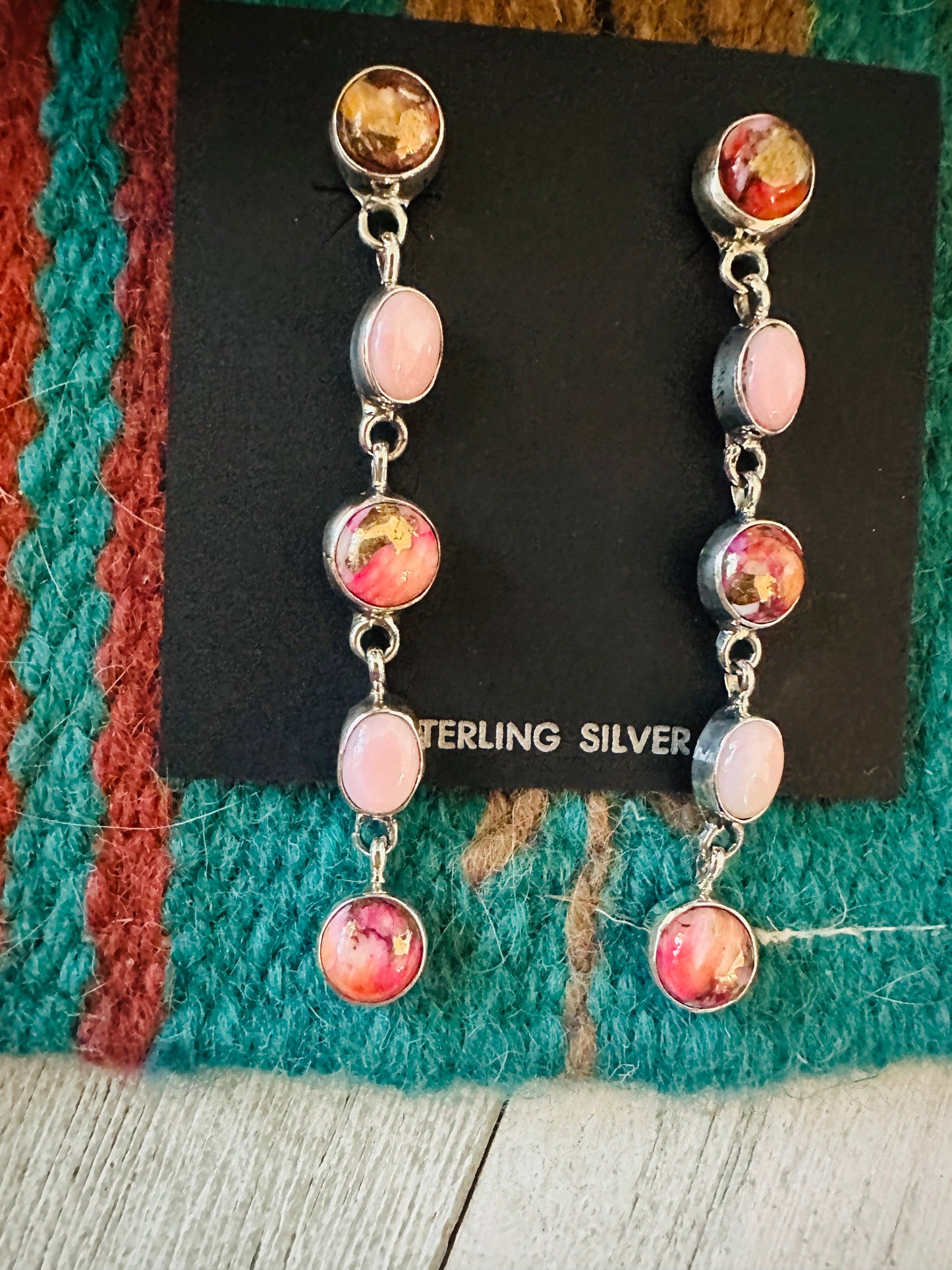 Handcrafted Sterling Silver, Queen Pink Conch & Pink Mojave Dangle Earrings