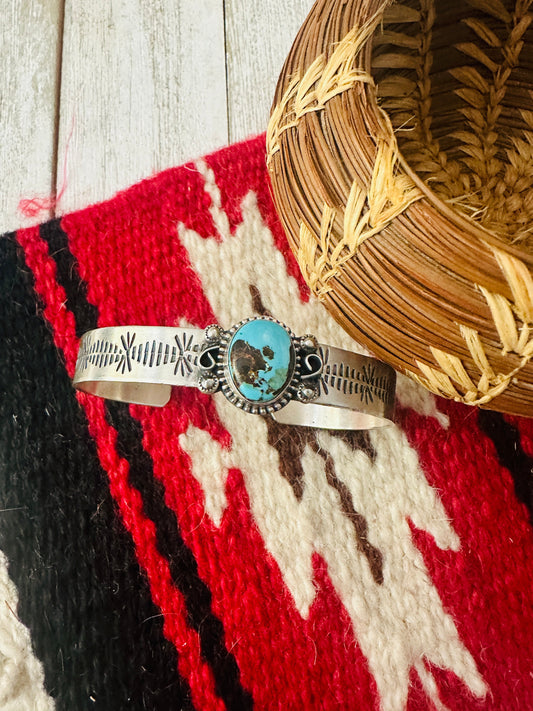Handcrafted Kingman Turquoise & Sterling Silver Cuff Bracelet