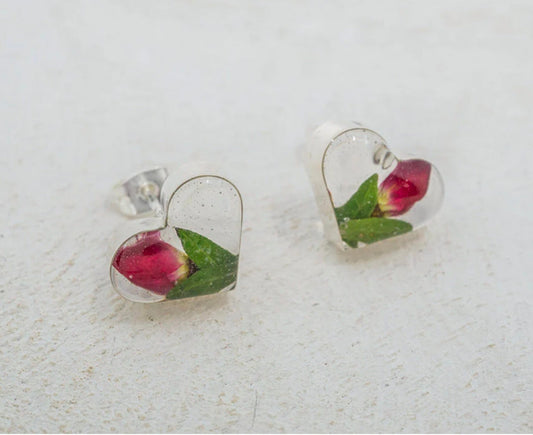Primavera Rosebud Sterling Silver Earrings Heart on Post